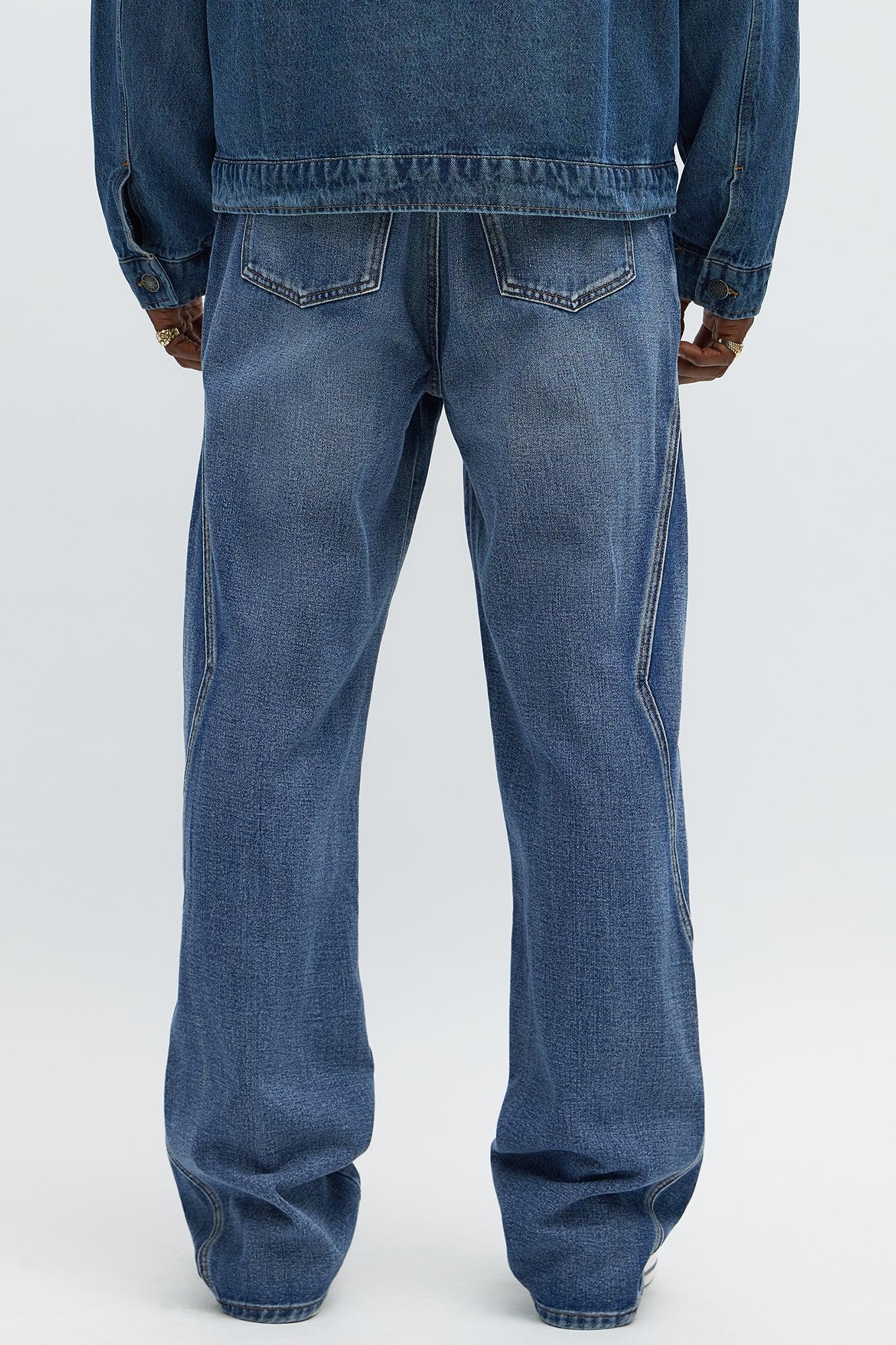 Baggy Faded Paneled Jeans - Medium Blue Wash Product Image