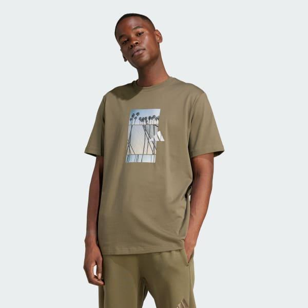 adidas Lens Elevated Graphic Tee Olive Strata M Mens Product Image