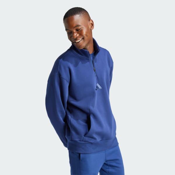 adidas ALL SZN Fleece 1/4-Zip Crew Sweatshirt Dark Blue XS Mens Product Image