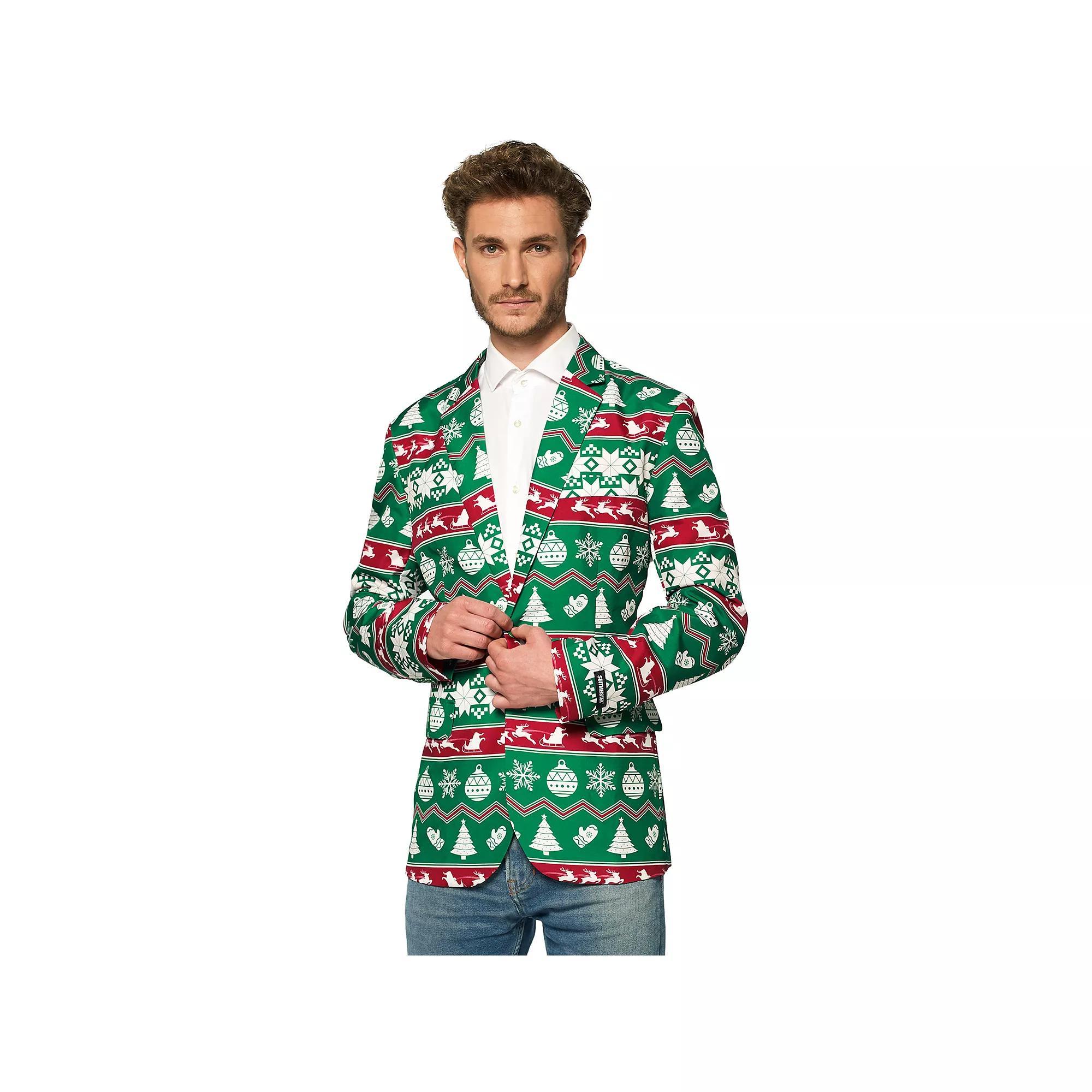 Mens Suitmeister Slim-Fit Nordic Christmas Green Blazer Product Image