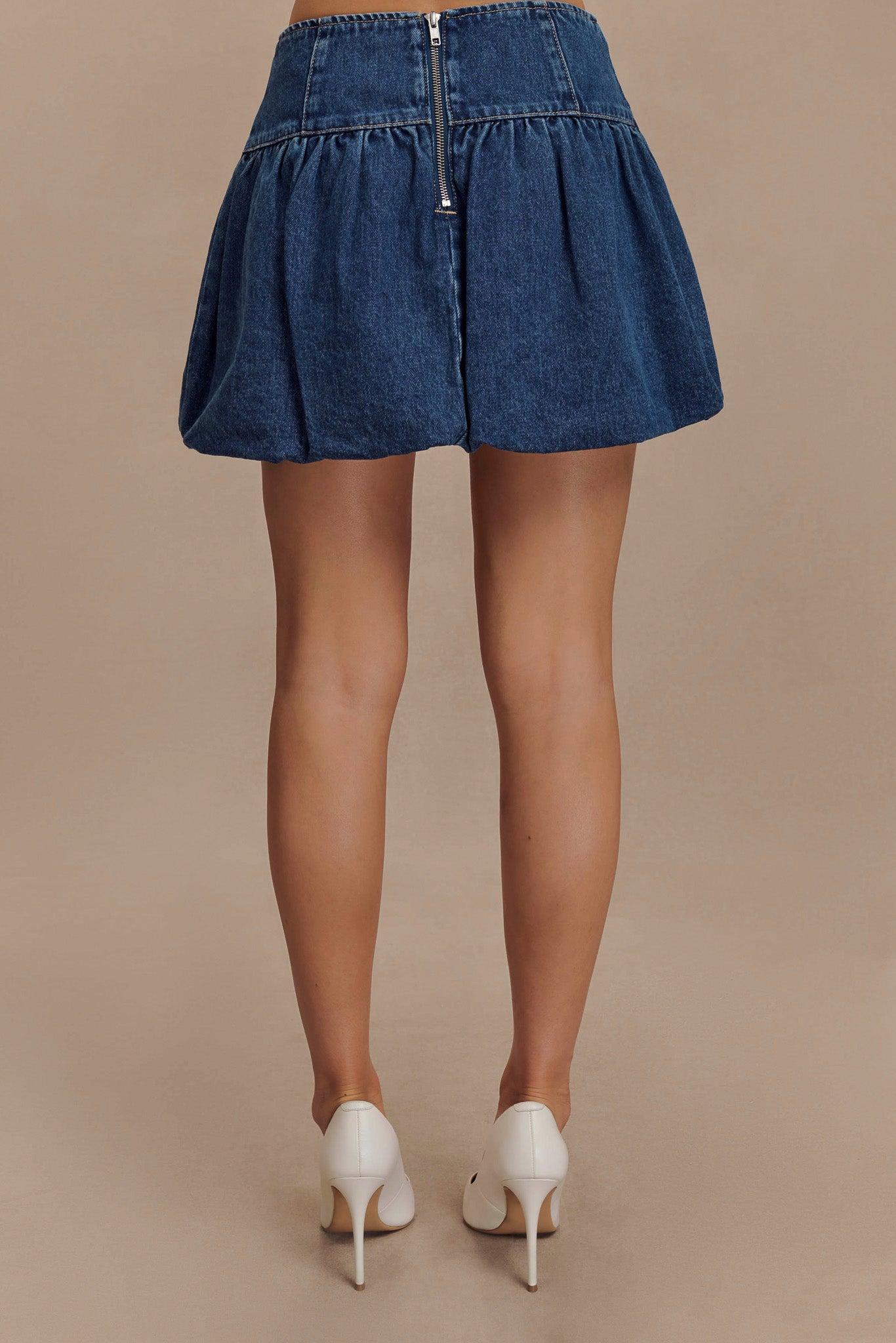 Genia Denim Bubble Mini Skirt - Dark Blue Product Image