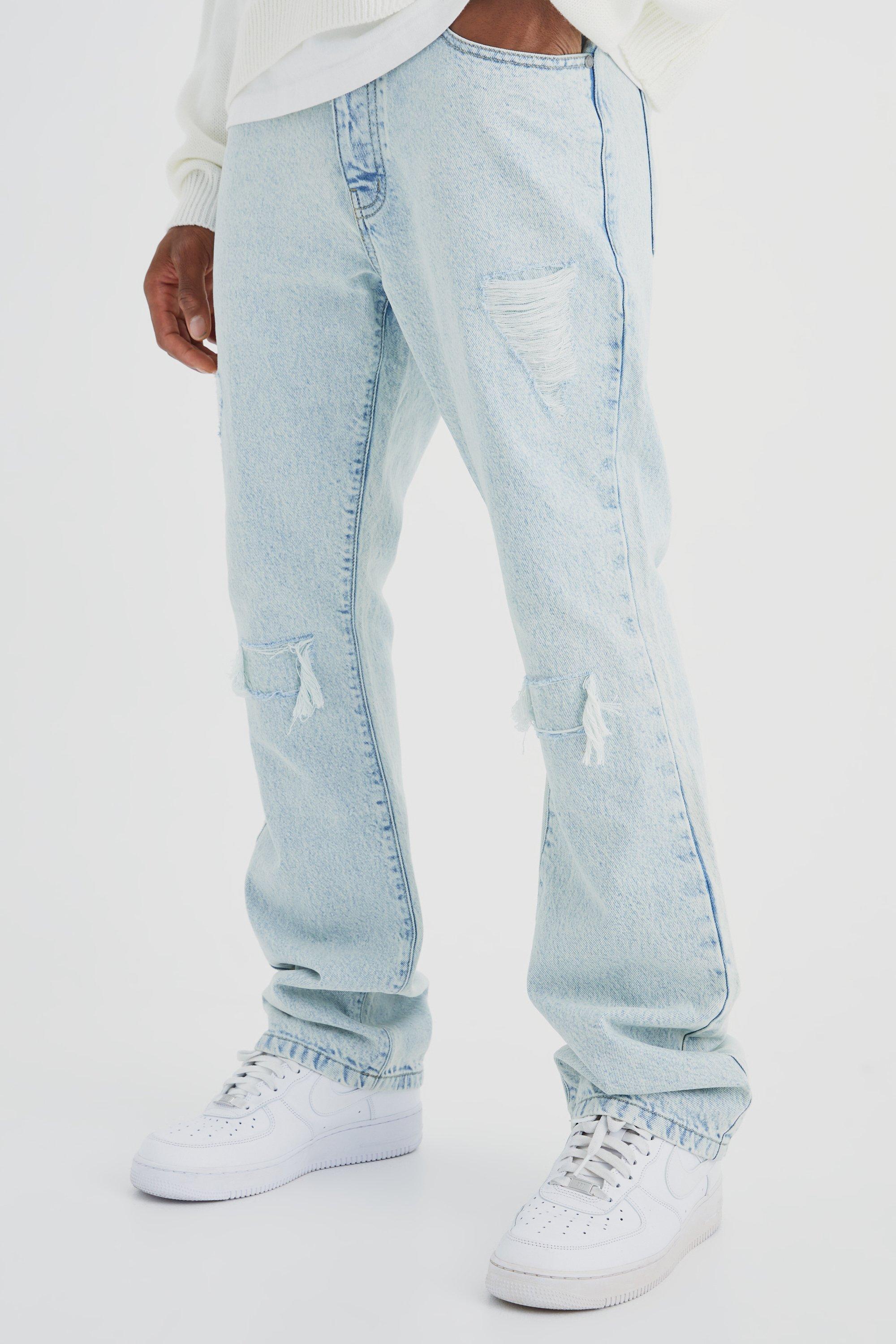 Mens Blue Slim Flare Rip And Repair Jeans, Blue Product Image