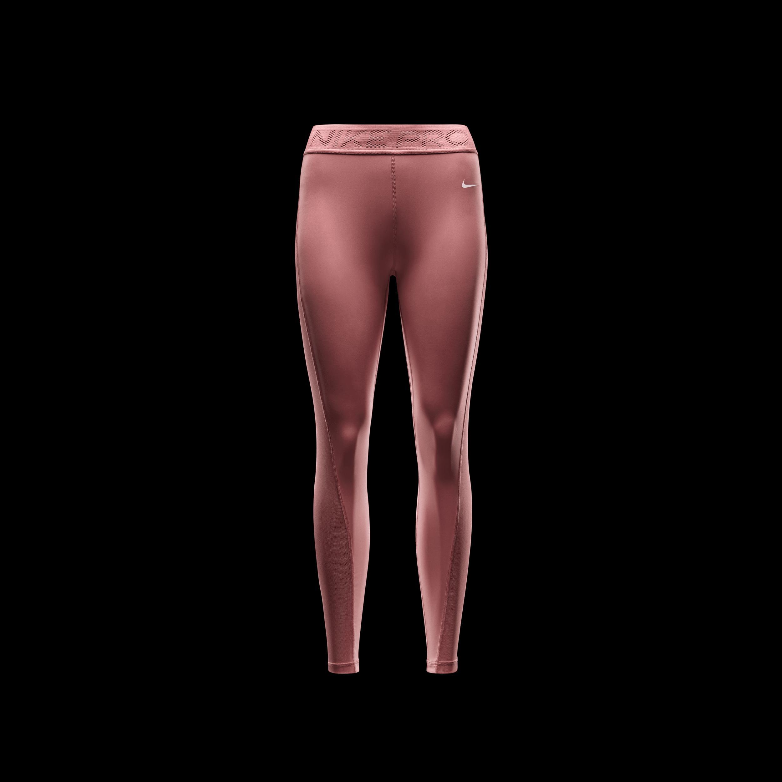 Nike Womens Nike Pro Medium Rise 7/8 Mesh DF Tight - Womens Canyon Pink/White Product Image