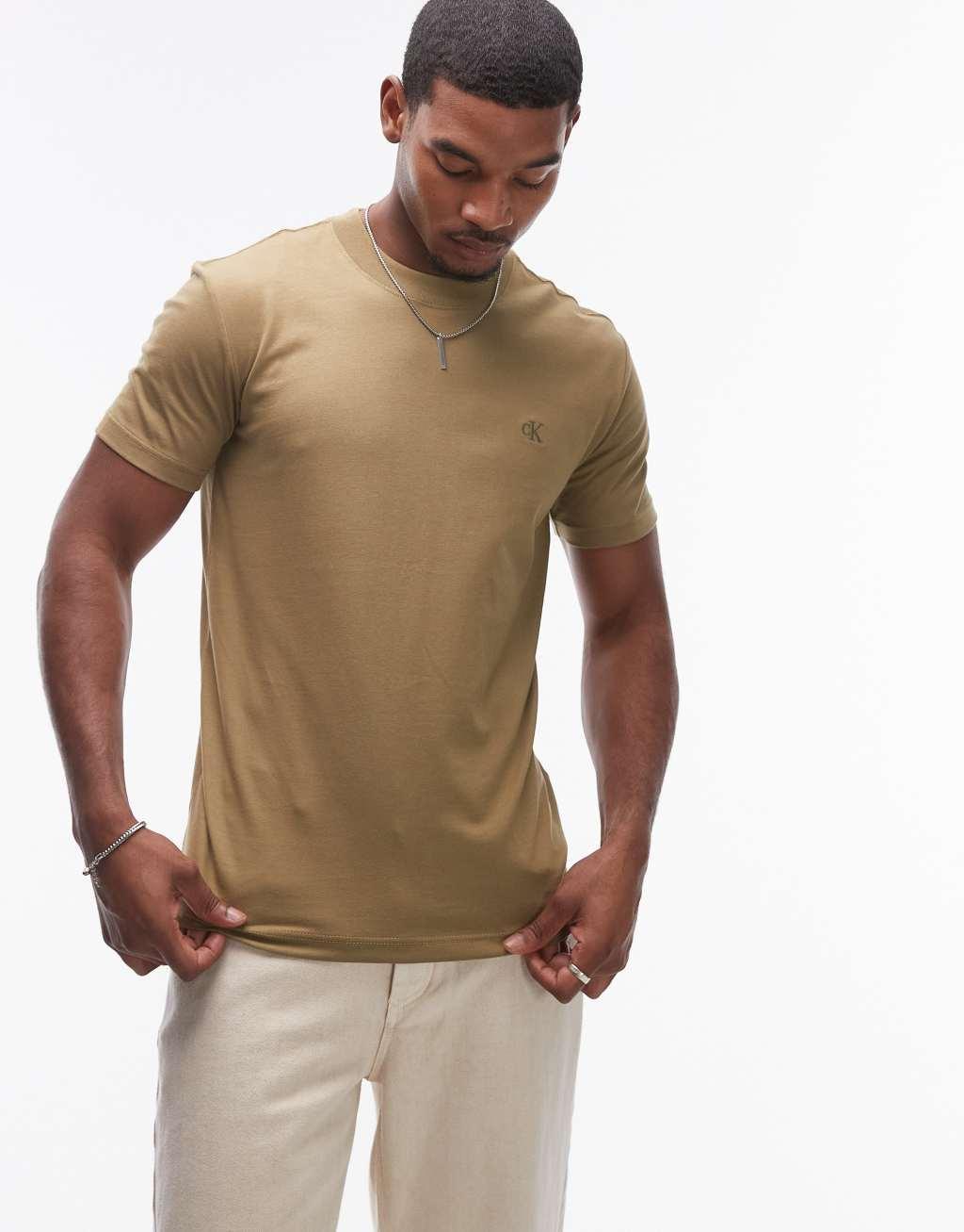 Calvin Klein Jeans premium heavyweight t-shirt in olive Product Image