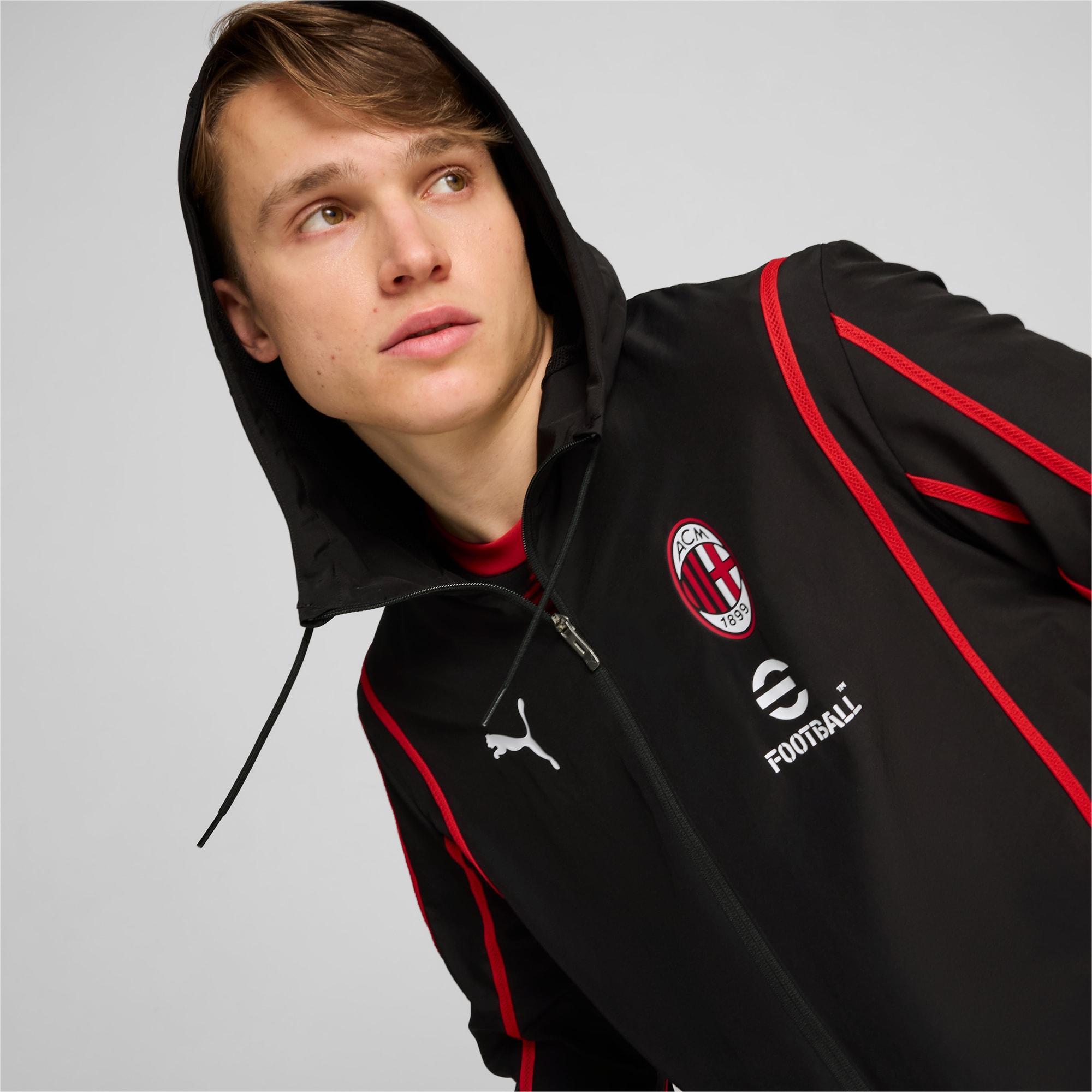 PUMA AC Milan Pre-Match Men's Woven Soccer Jacket in Black/For All Time Red Product Image