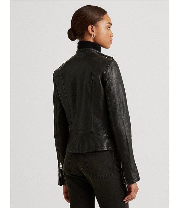 Lauren Ralph Lauren Lambskin Leather Long Sleeve Moto Statement Jacket Product Image