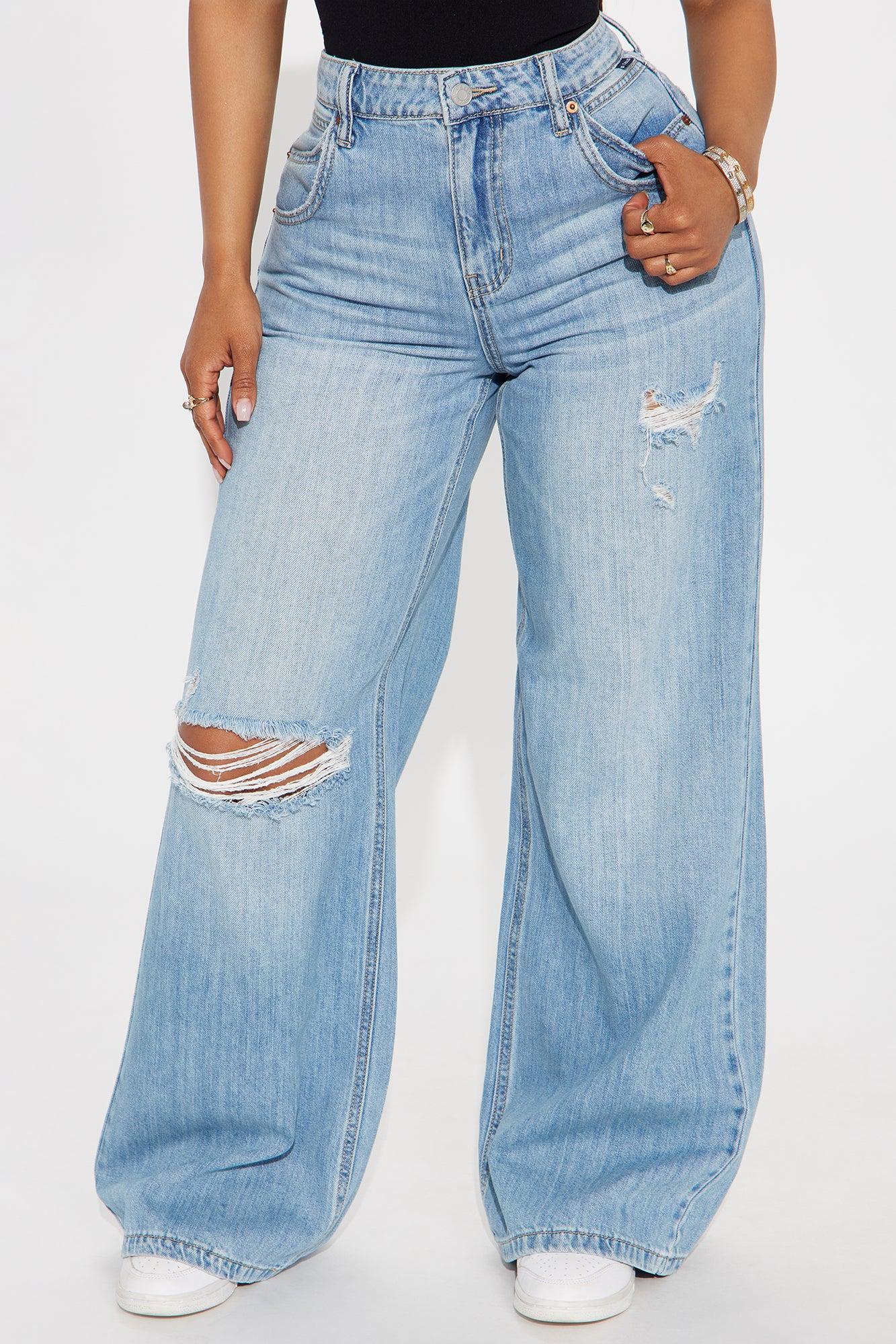 Hadley Ripped Wide Leg Jeans - Light Wash Product Image