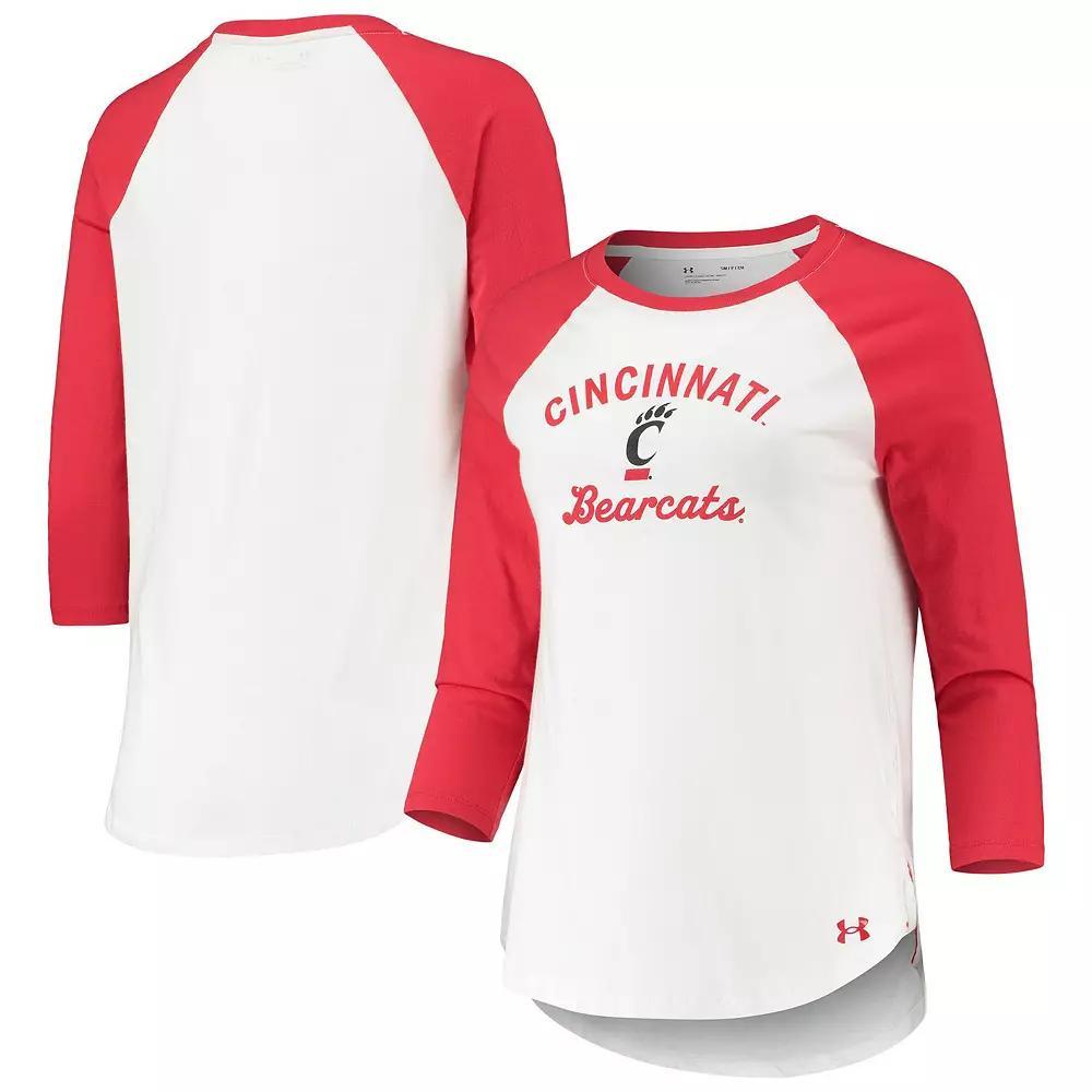 Women's Under Armour White/Red Cincinnati Bearcats Baseball Raglan 3/4 Sleeve T-Shirt, Size: Small Product Image