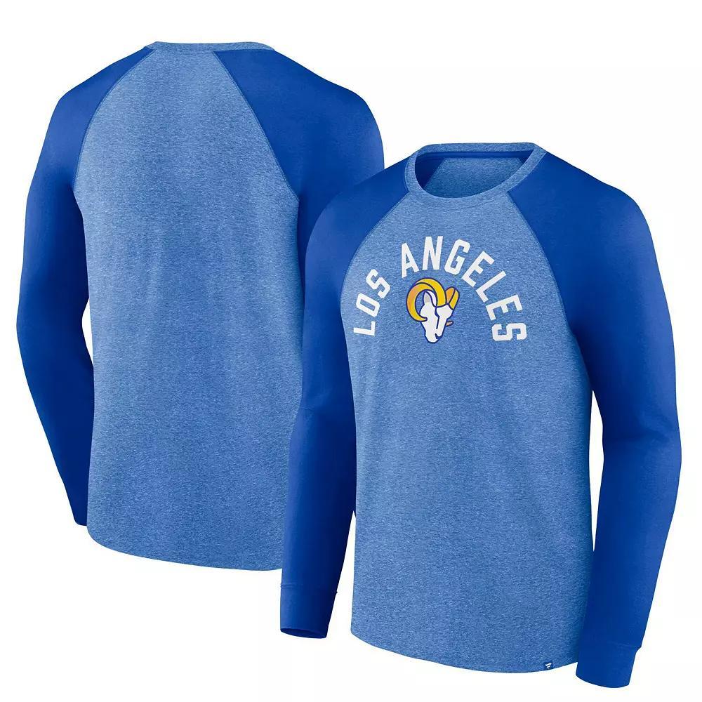 Men's Fanatics Heather Royal Los Angeles Rams Arc Away Tri-Blend Raglan Long Sleeve T-Shirt, Size: Large, Blue Product Image