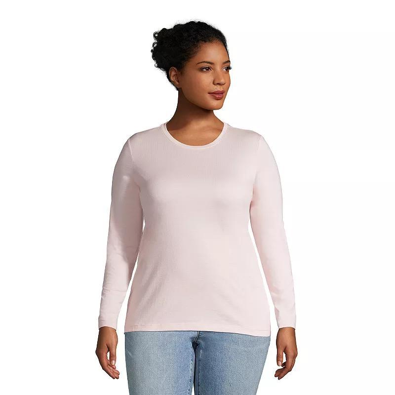 Plus Size Lands' End Long Sleeve Relaxed Supima Cotton Crewneck Tee, Women's, Size: 1XL, Ivory Black Stripe Product Image