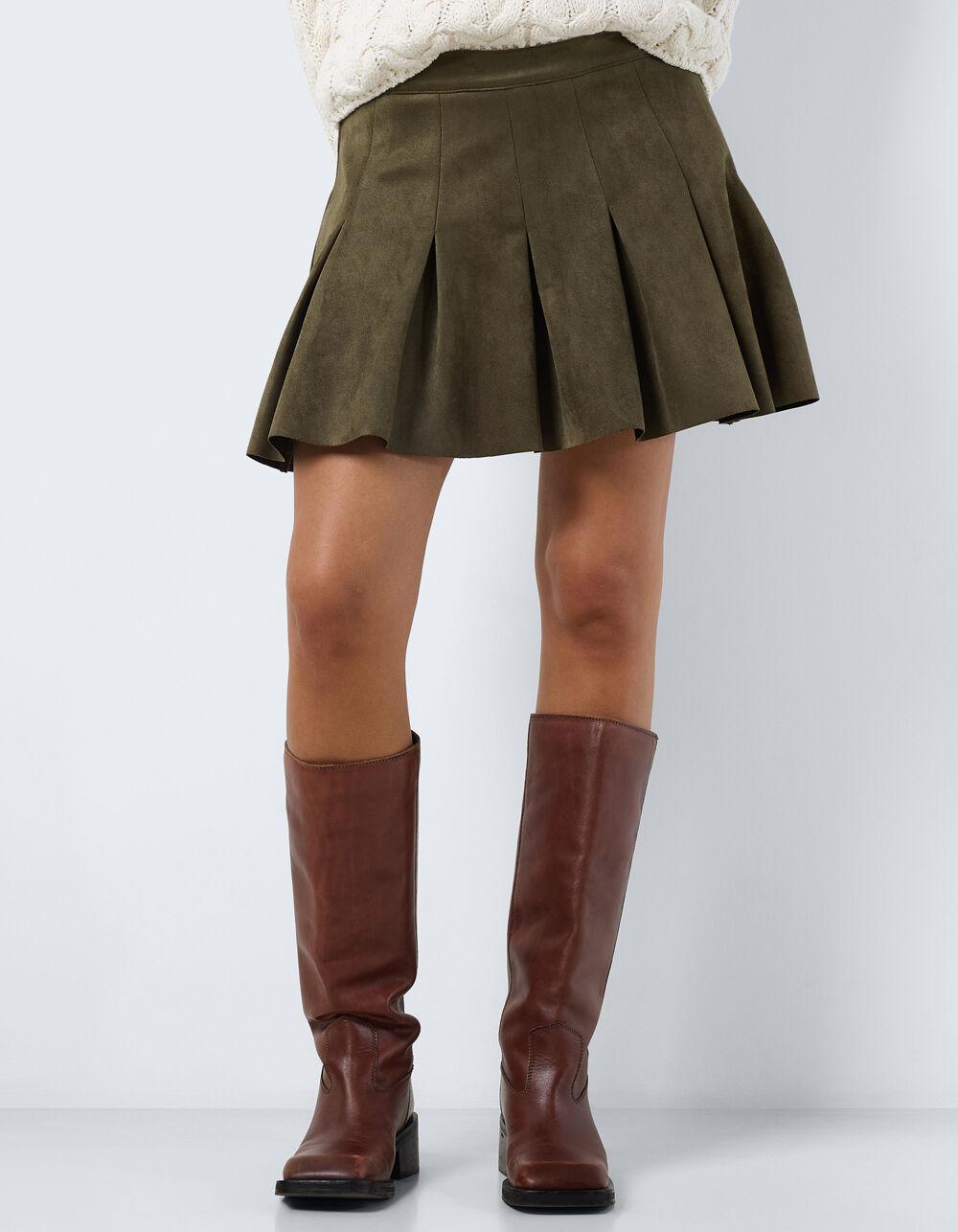 NOISY MAY Ekko Kenja Pleated Mini Skirt - OLIVE Product Image