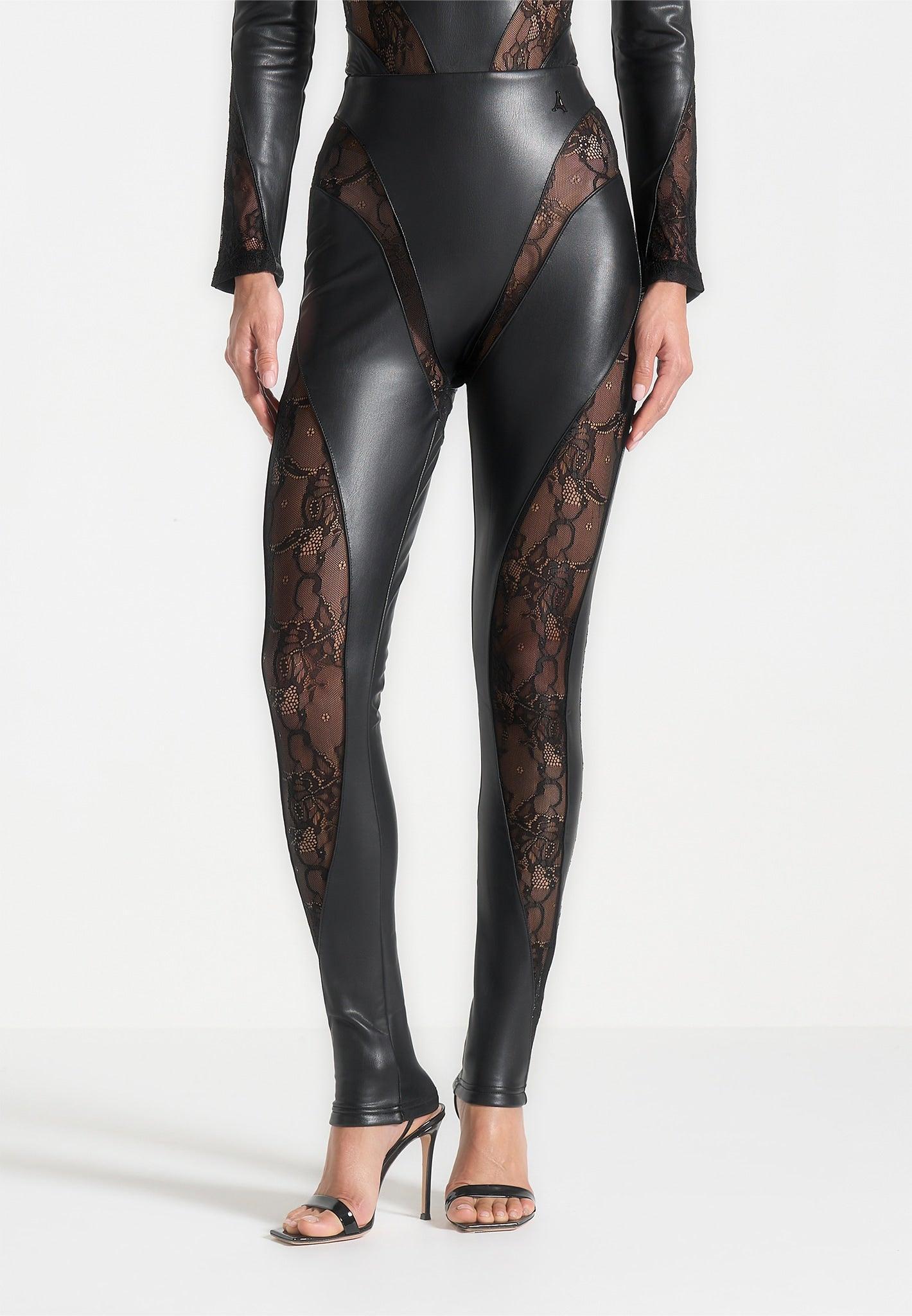Leather and Lace Contour Leggings - Black Female Product Image