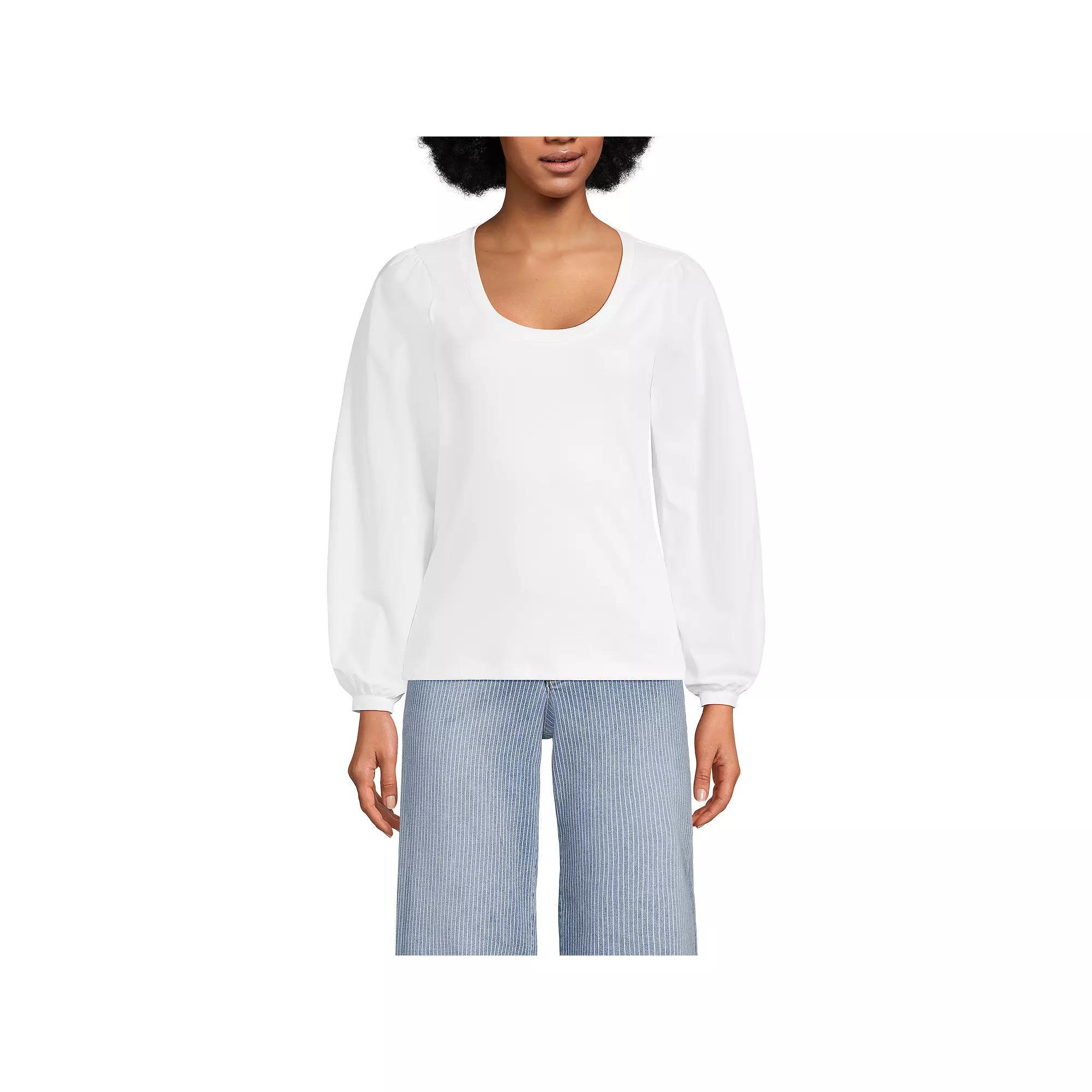 Women's Lands' End Supima Interlock Scoopneck Blouson Sleeve Top, Size: Large, Black Product Image