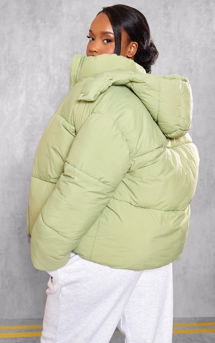 Plus Sage Green Oversized Hooded Puffer Jacket Product Image