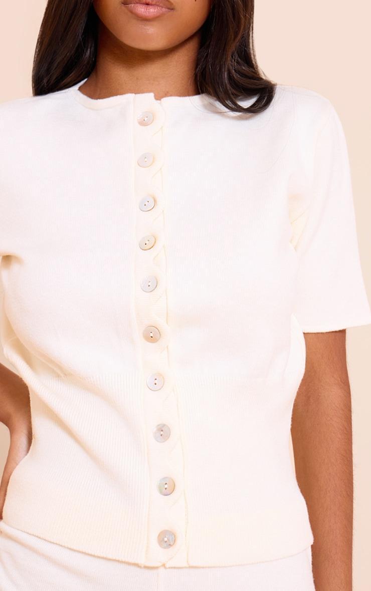 Petite Cream Scallop Edge Short Sleeve Cardigan Product Image