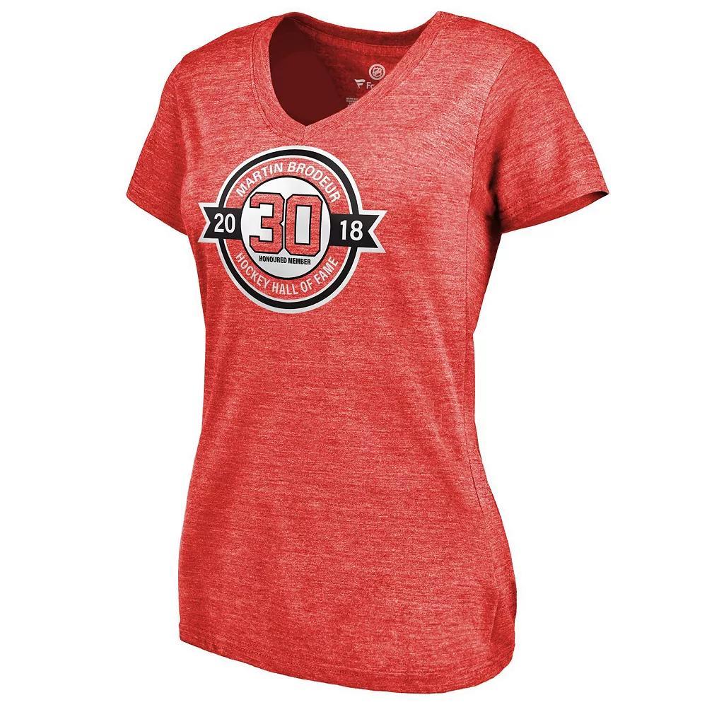 Womens Fanatics Branded Martin Brodeur Red New Jersey Devils Hall of Fame V-Neck Tri-Blend T-Shirt Product Image