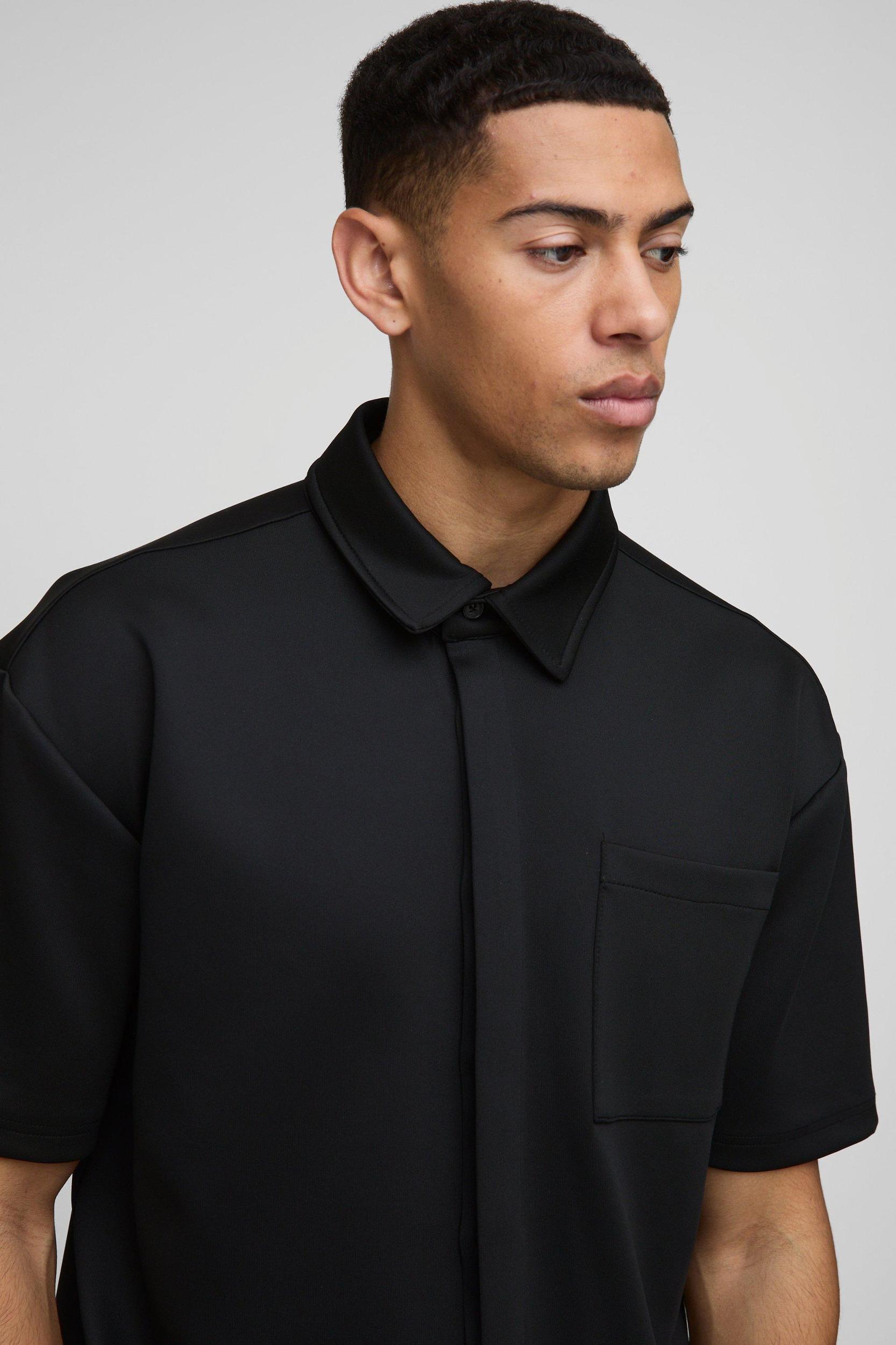 Oversized Scuba Concealed Placket Shirt | boohooMAN USA Product Image