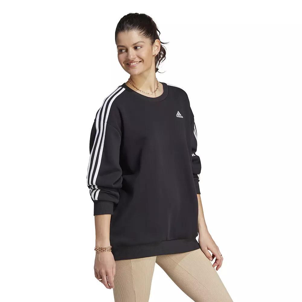 Womens adidas Essentials 3-Stripes Oversized Fleece Sweatshirt, Womens Product Image