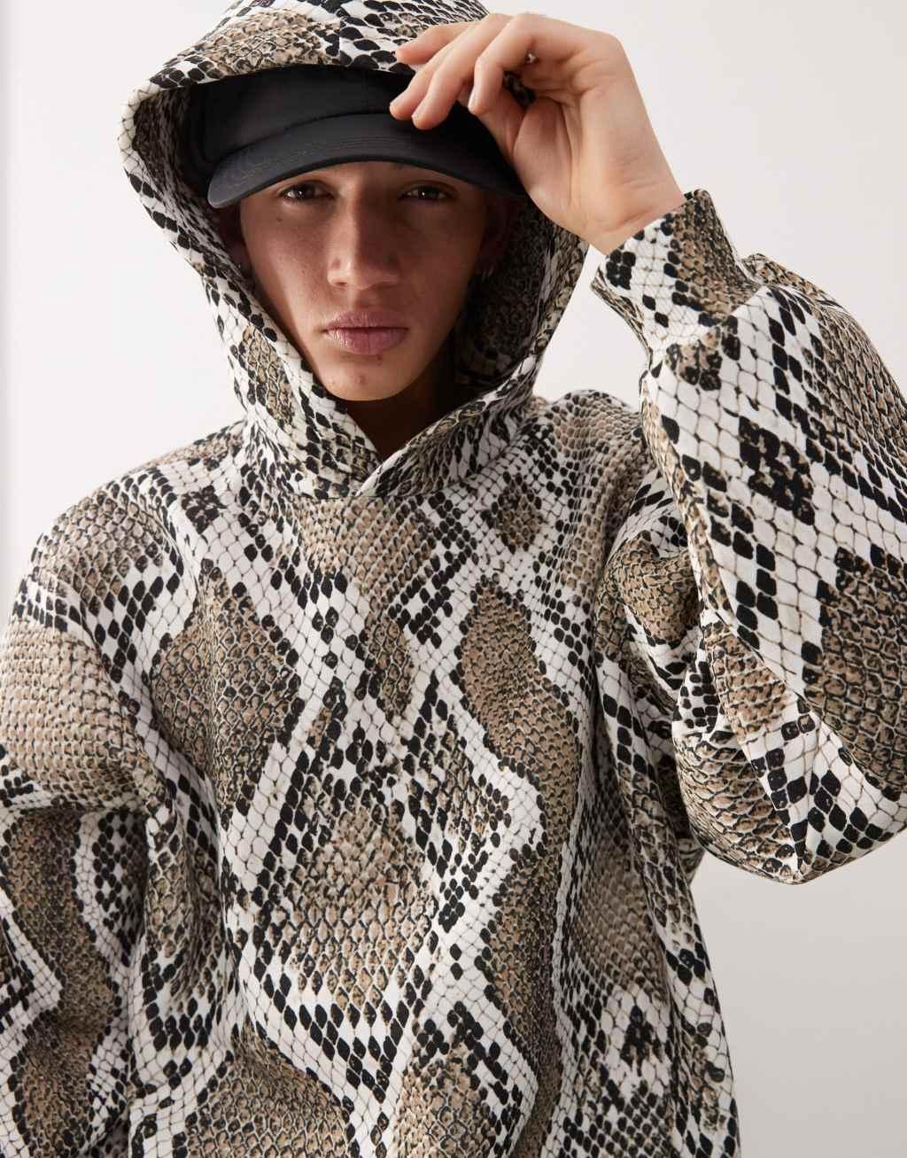 COLLUSION Hoodie with snakeskin print in boxy skater fit - part of a set Product Image