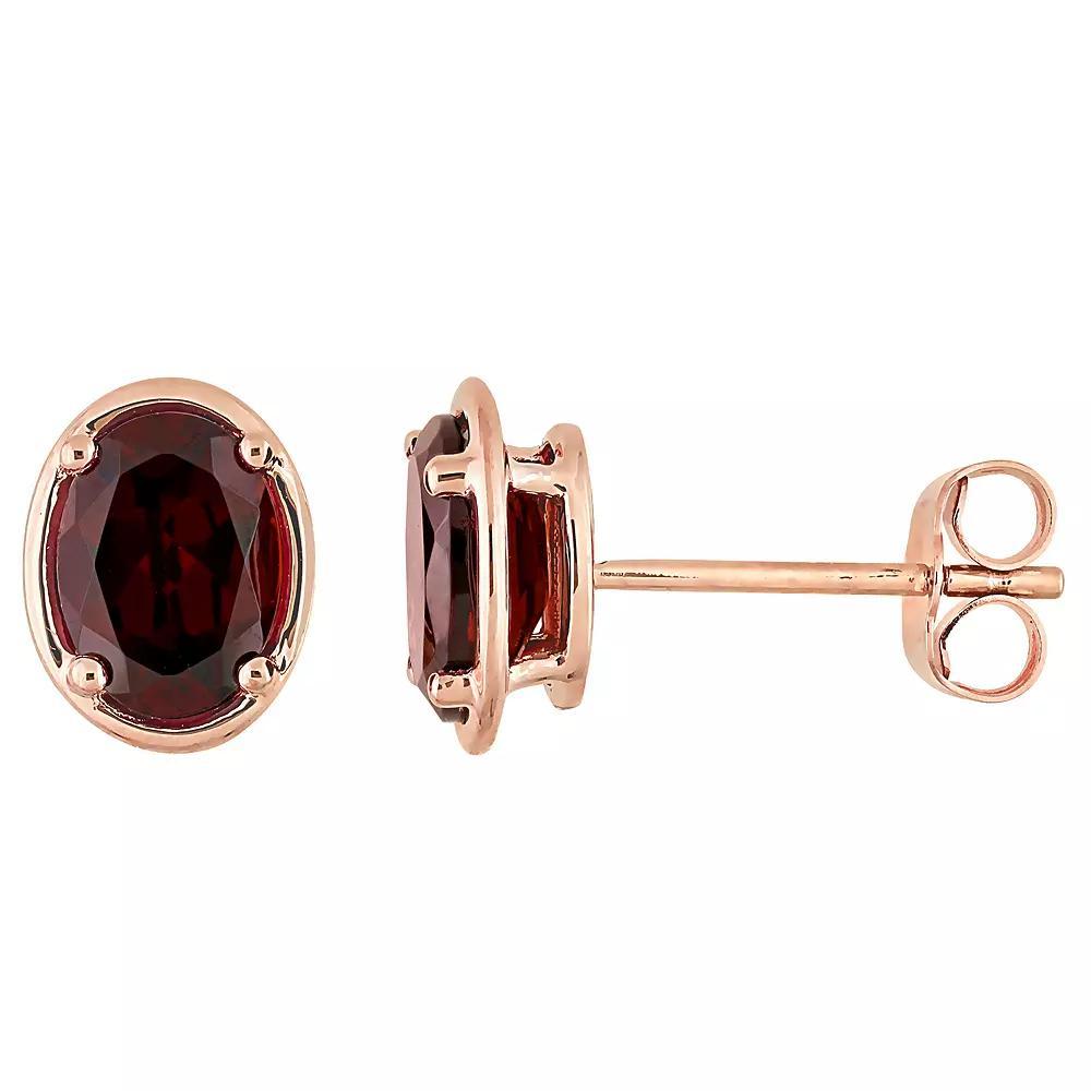 Stella Grace 14k Rose Gold Oval Garnet Stud Earrings, Women's Product Image