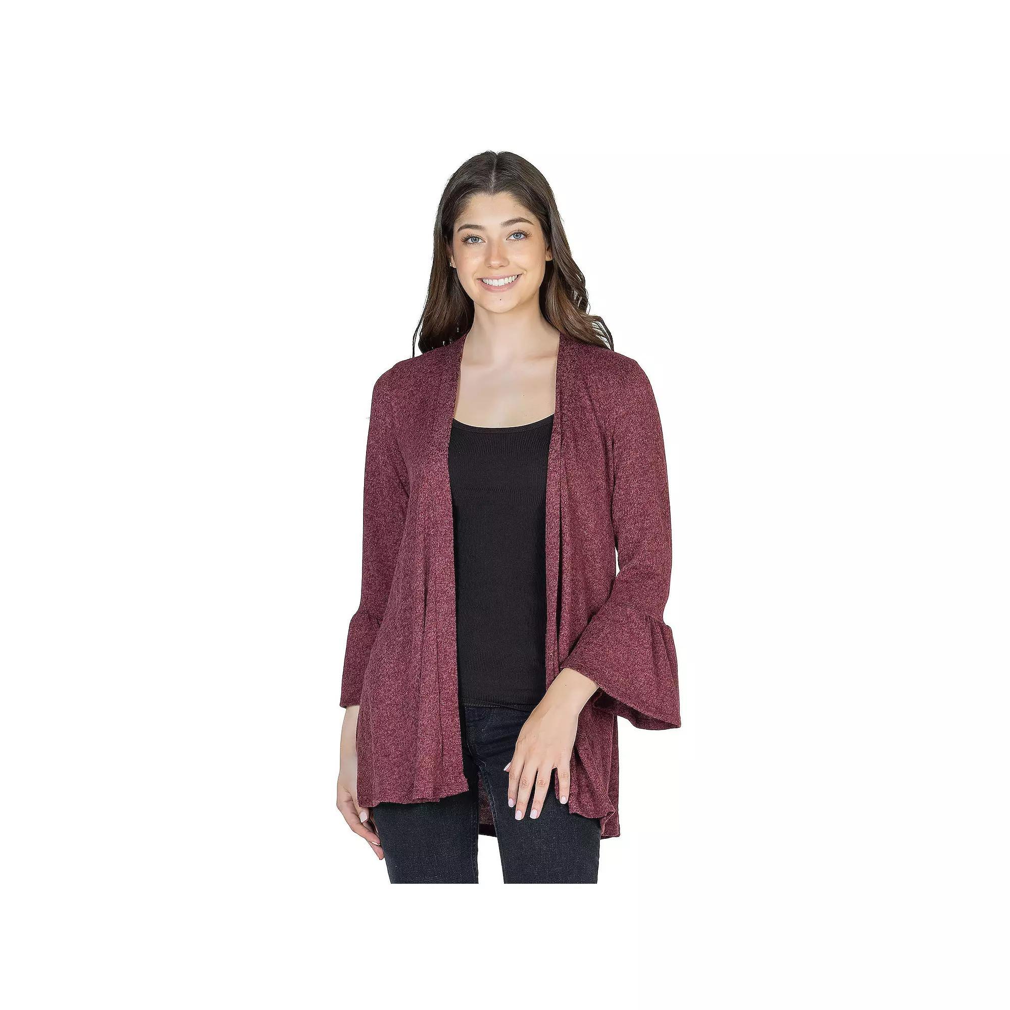Women's 24Seven Comfort Apparel 3/4-Sleeve Open Cardigan, Size: Small, Black Product Image