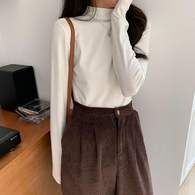 Long-Sleeve Mock Neck Plain Tee Product Image