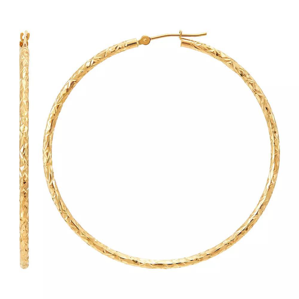Everlasting Gold 10k Gold Crystal Cut Tube Hoop Earrings, Womens Product Image