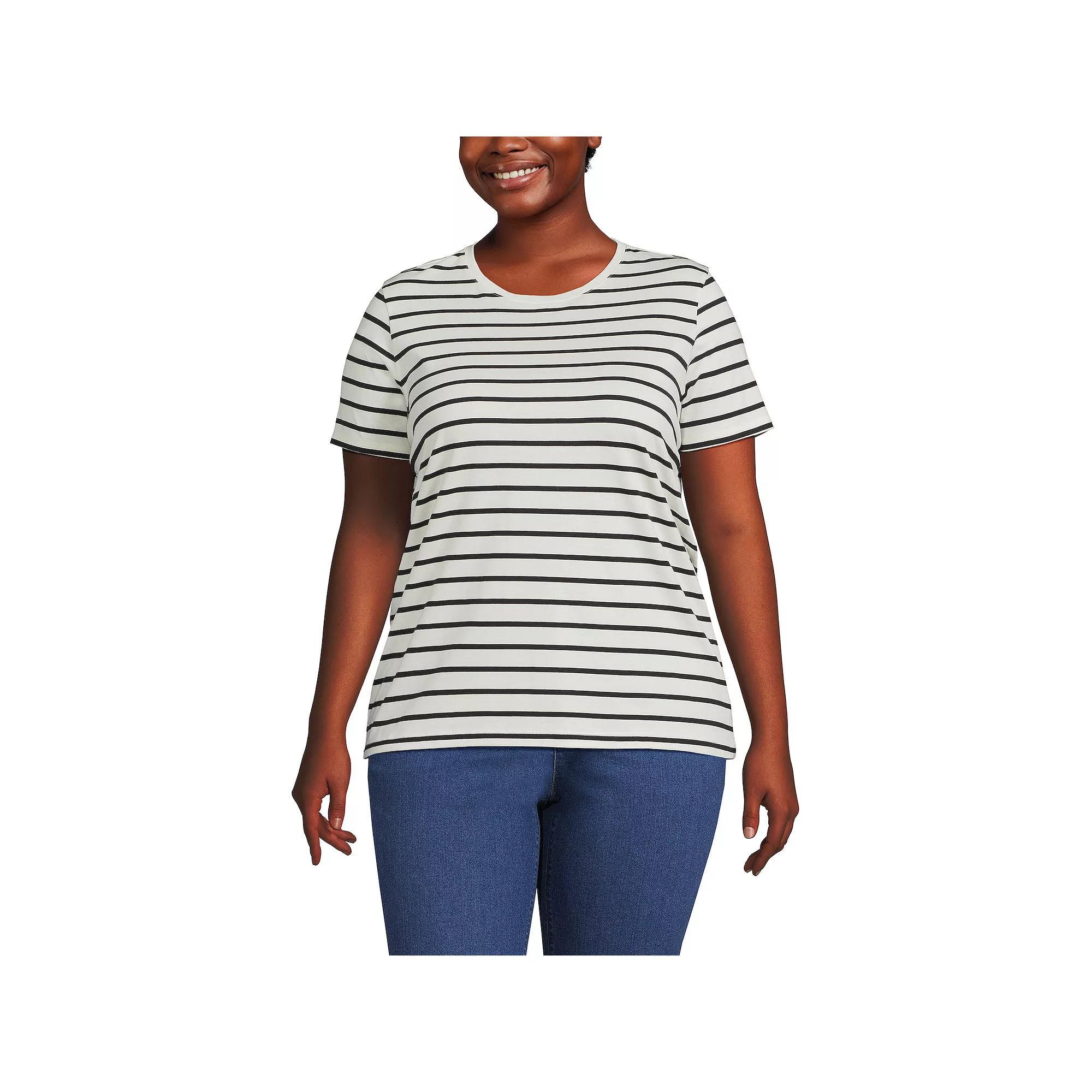 Plus Size Lands' End Relaxed Supima Cotton Crewneck Tee, Women's, Size: 1XL, Pale Yellow Product Image