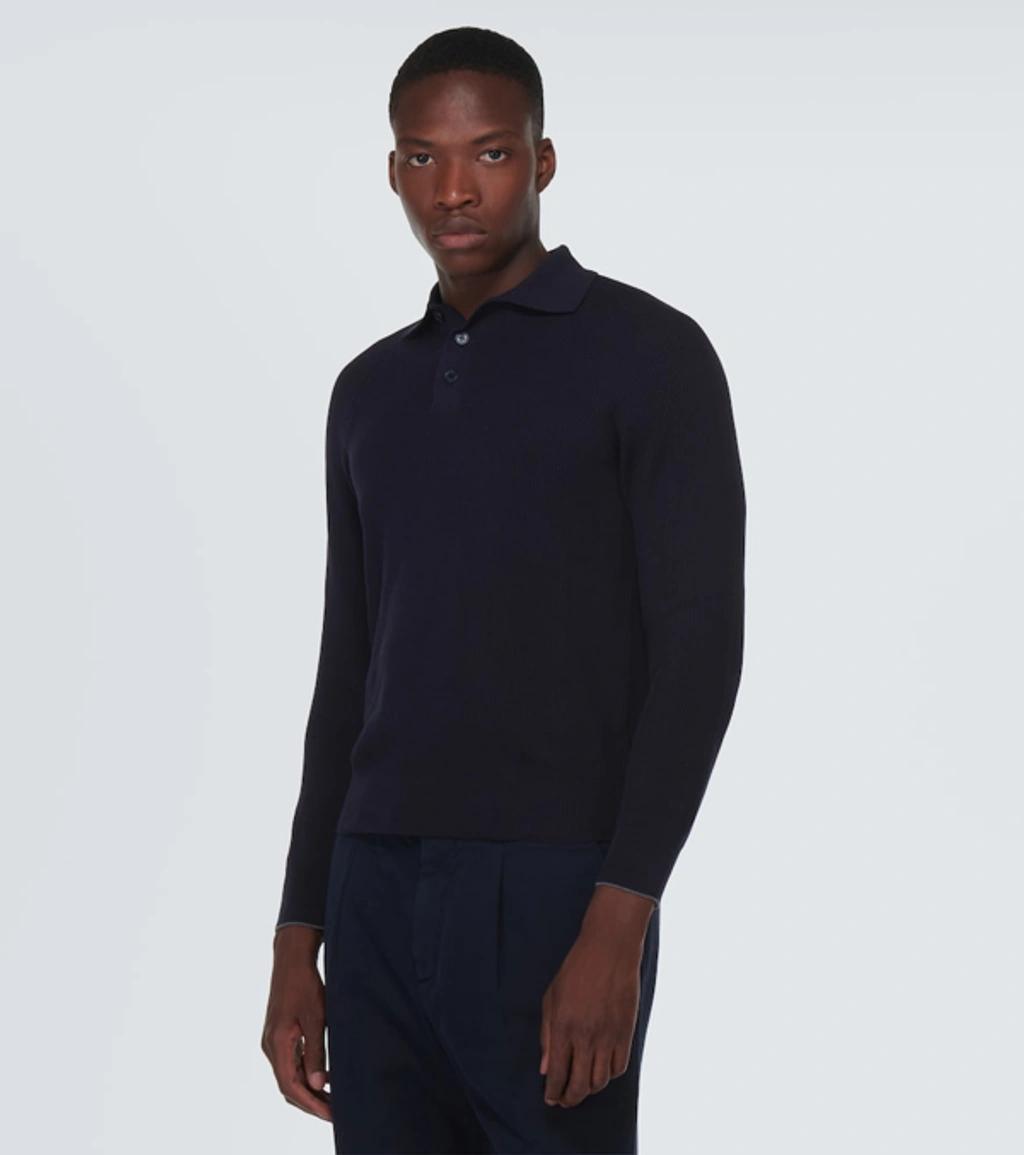 BRUNELLO CUCINELLI Ribbed-knit Cotton Polo Sweater In Black Product Image