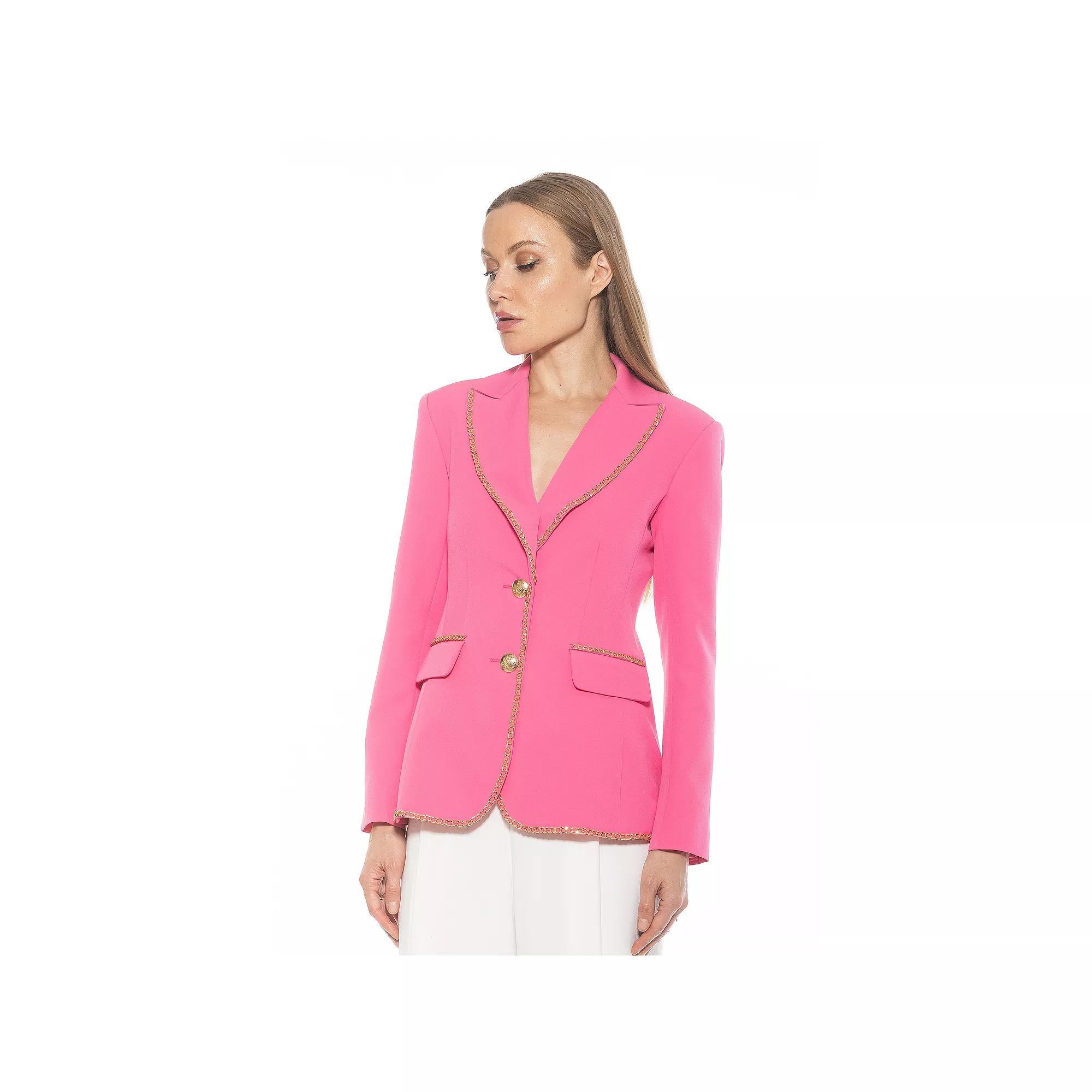 Women's ALEXIA ADMOR Janet Fitted Blazer With Chain Trim Detailing, Size: 6, Pink Product Image