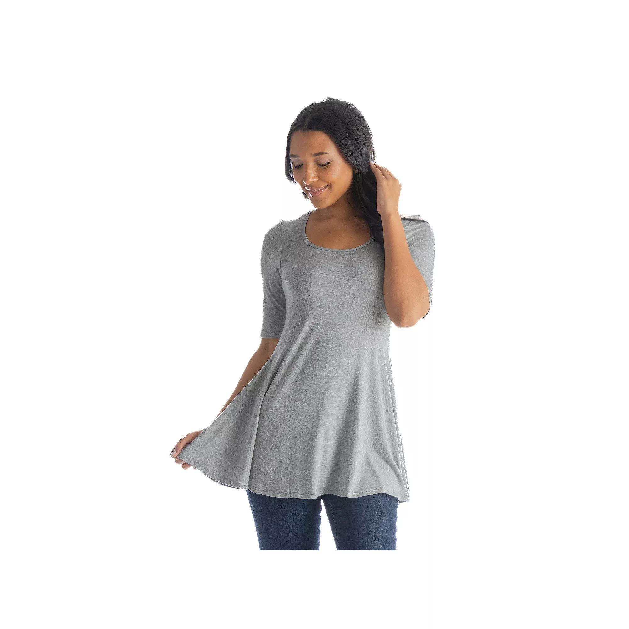Womens 24Seven Comfort Apparel Elbow Sleeve Swing Tunic Top Product Image