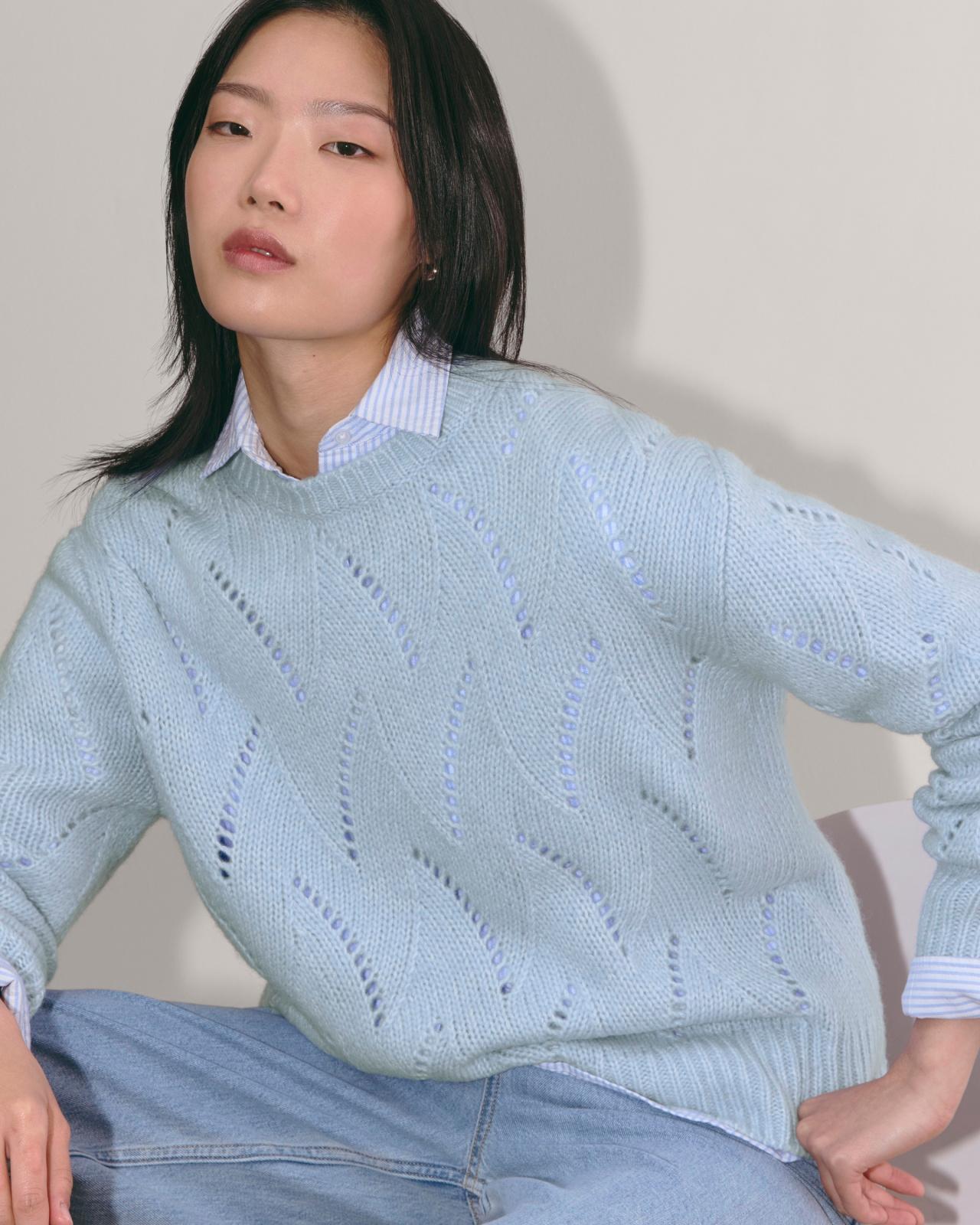 The Pointelle Sweater in Cloud Product Image