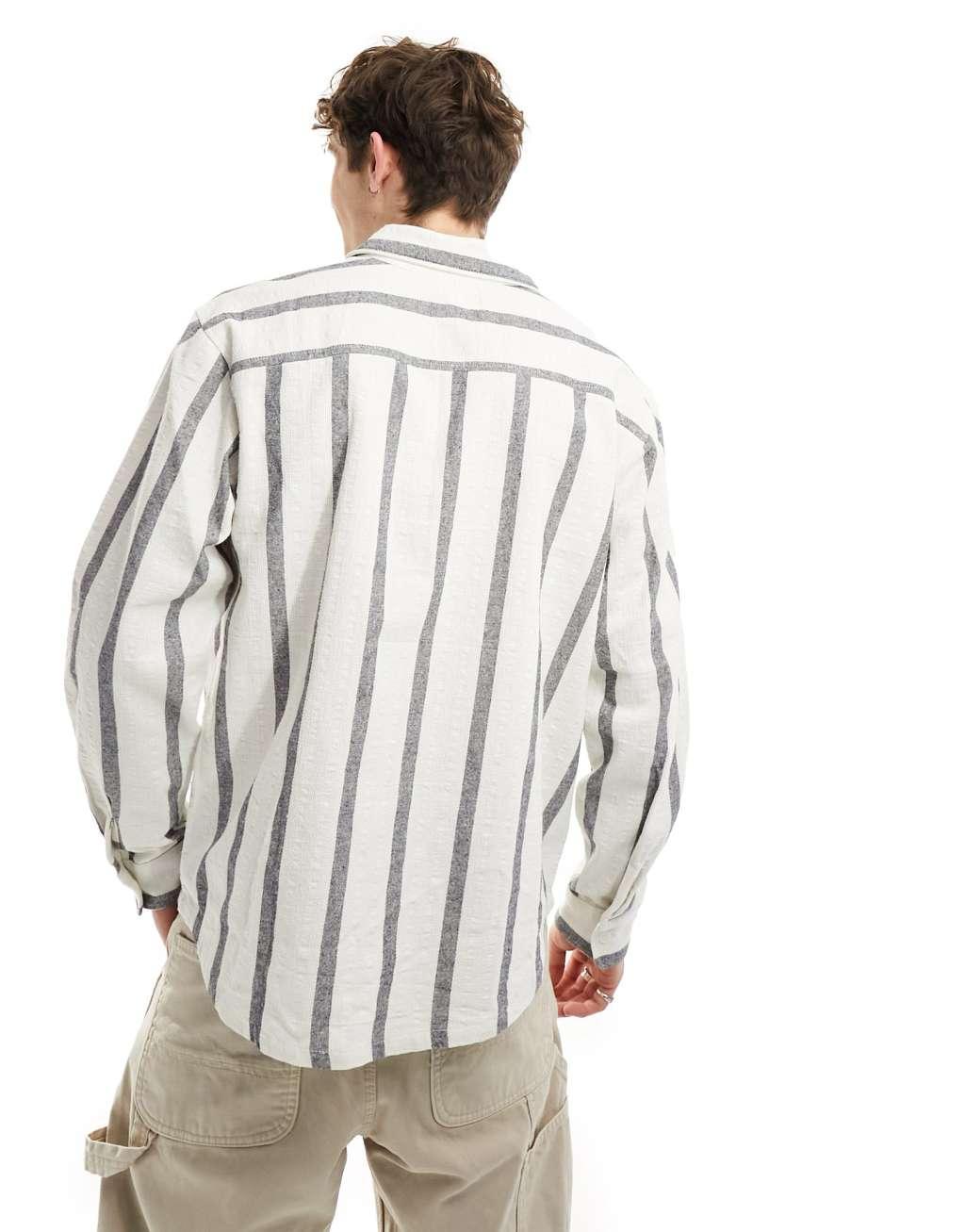 Pull & Bear camp collar long sleeve striped shirt Product Image
