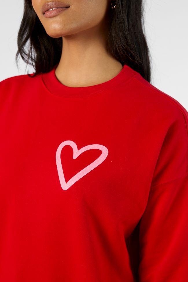 Love You More Red Oversized Graphic Sweatshirt SALE Product Image