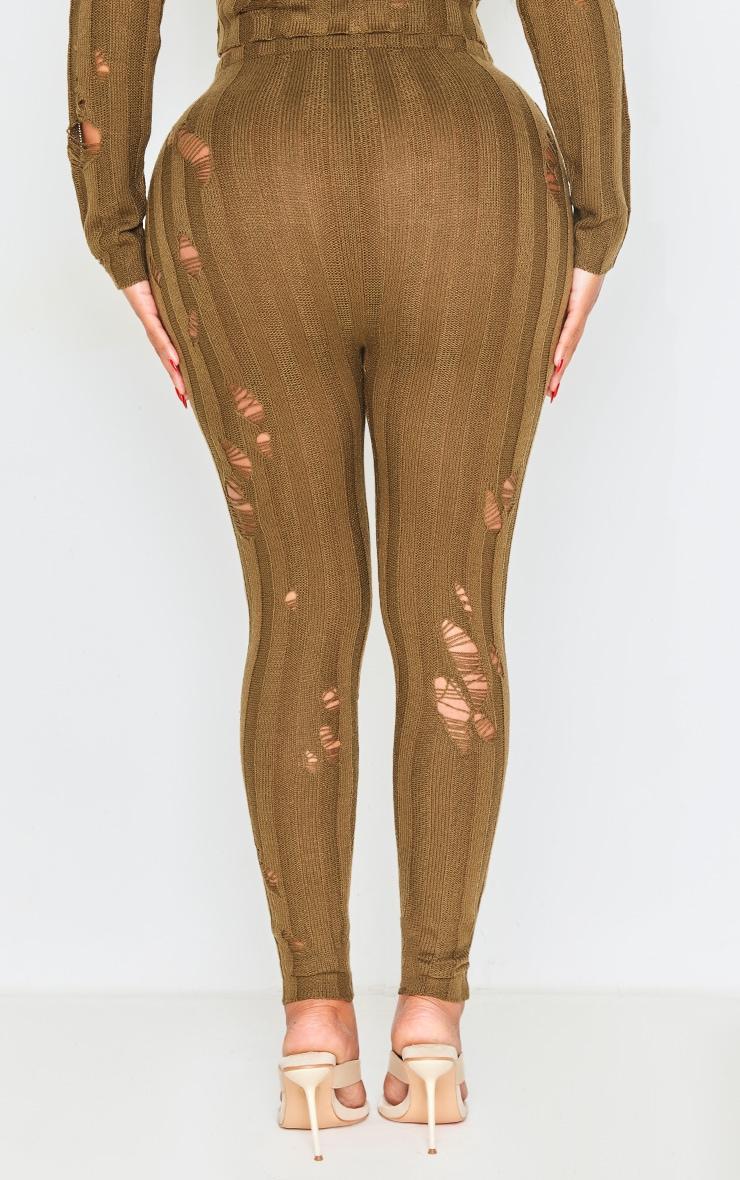 Shape Khaki Distress Ribbed Knitted Pants Product Image
