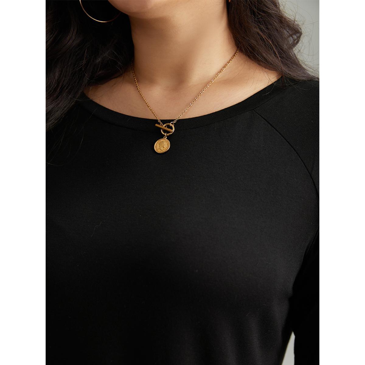 Plus Size Two Tone Patchwork Heather Arc Hem T-shirt Black Women Casual Contrast Plain Round Neck Dailywear T-shirts BloomChic 26/4X Product Image