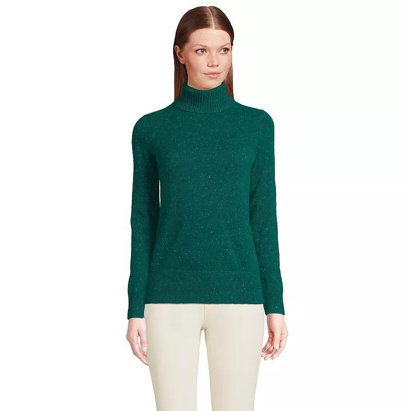 Women's Lands' End Turtleneck Cashmere Sweater, Size: XL, Gray Black Donegal Product Image