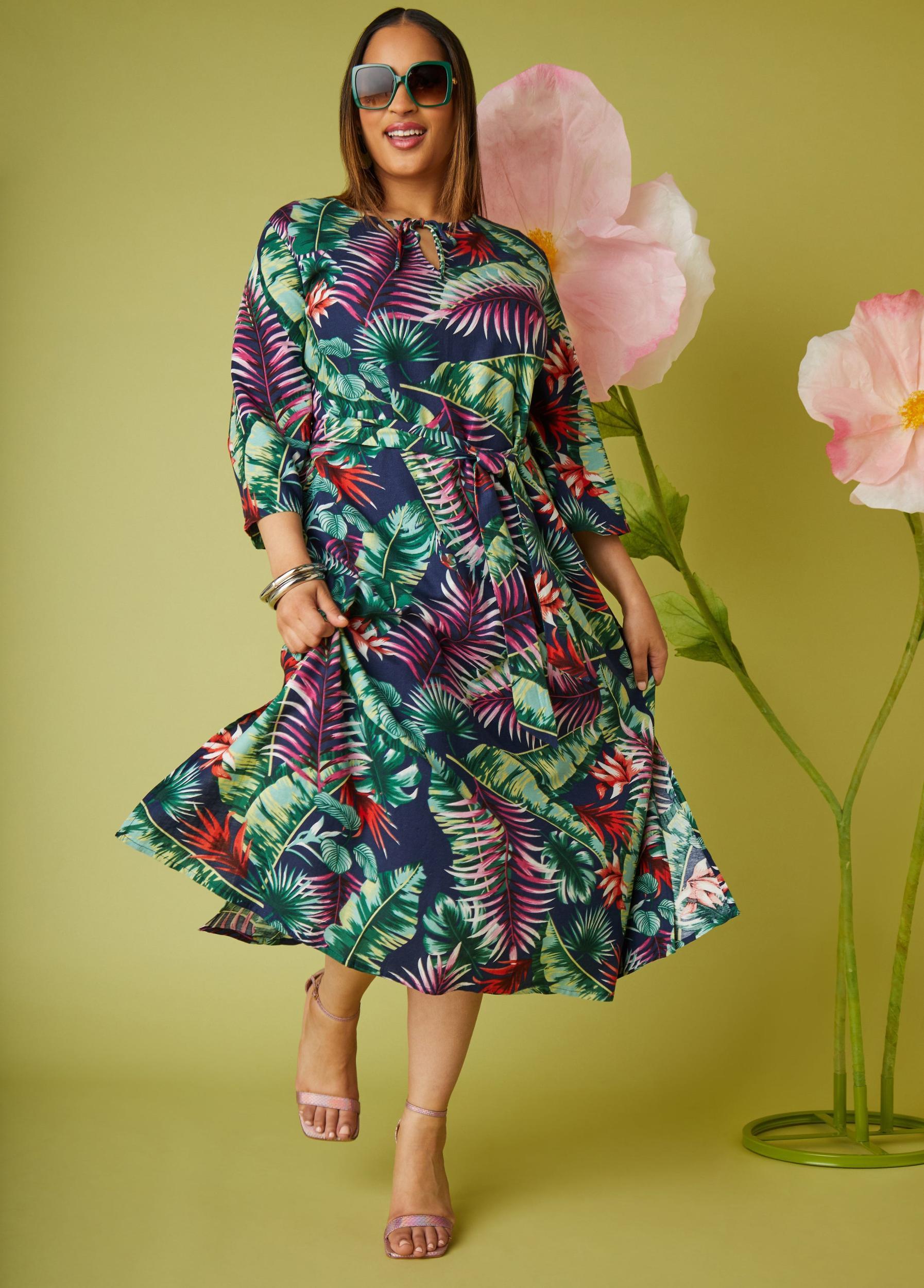 Belted Tropical Print Maxi Dress Product Image