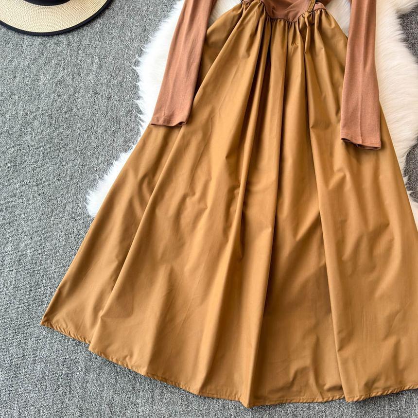 Set: Long-Sleeve Plain Maxi A-Line Dress + Shawl Product Image