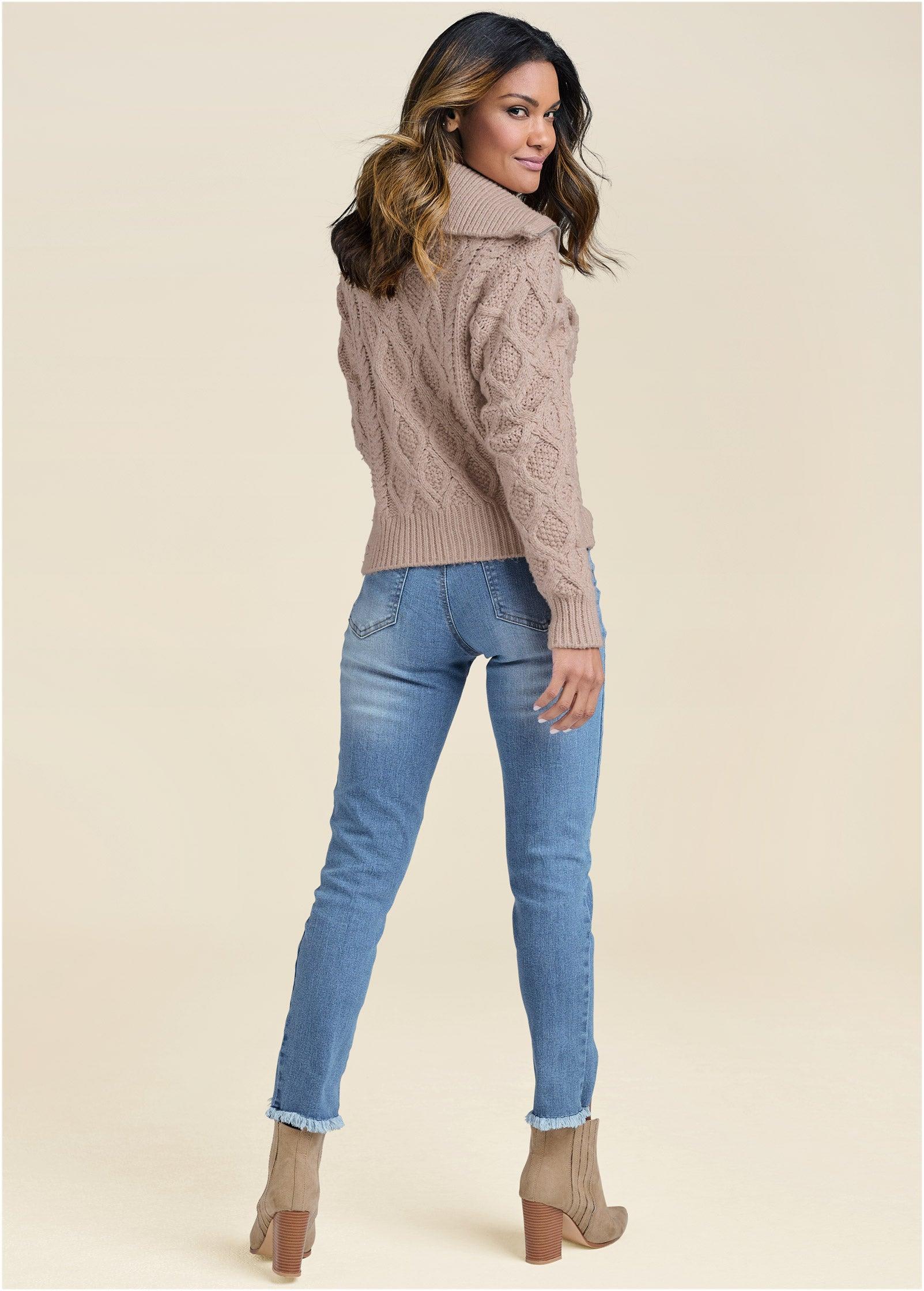 Knit Zip Sweater - Taupe Product Image