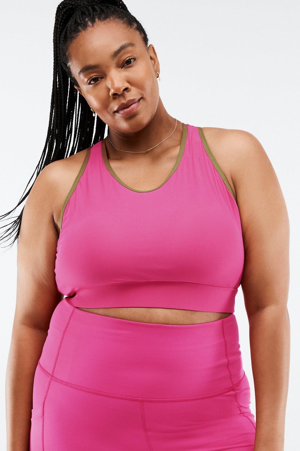 Fabletics Siena High-Impact Sports Bra Womens Pink Punch/Faded Olive plus Size 1X Product Image