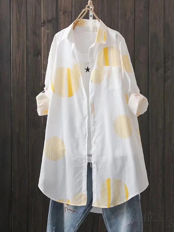 Long Sleeves Loose Polka Dot Printed Lapel Shirts Tops Product Image