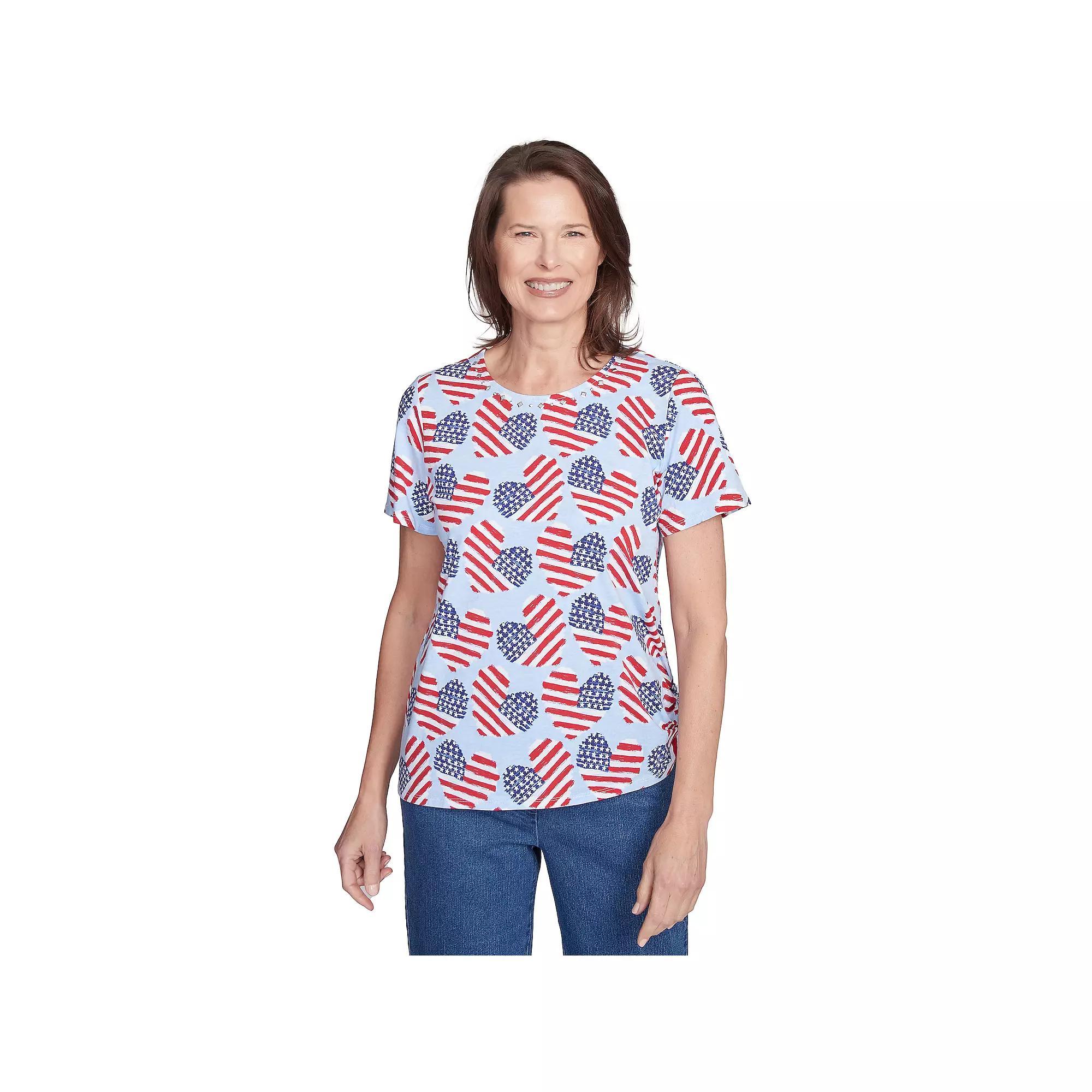 Women's Alfred Dunner Flag Heart Top with Side Ruching, Size: XL, Blue Product Image