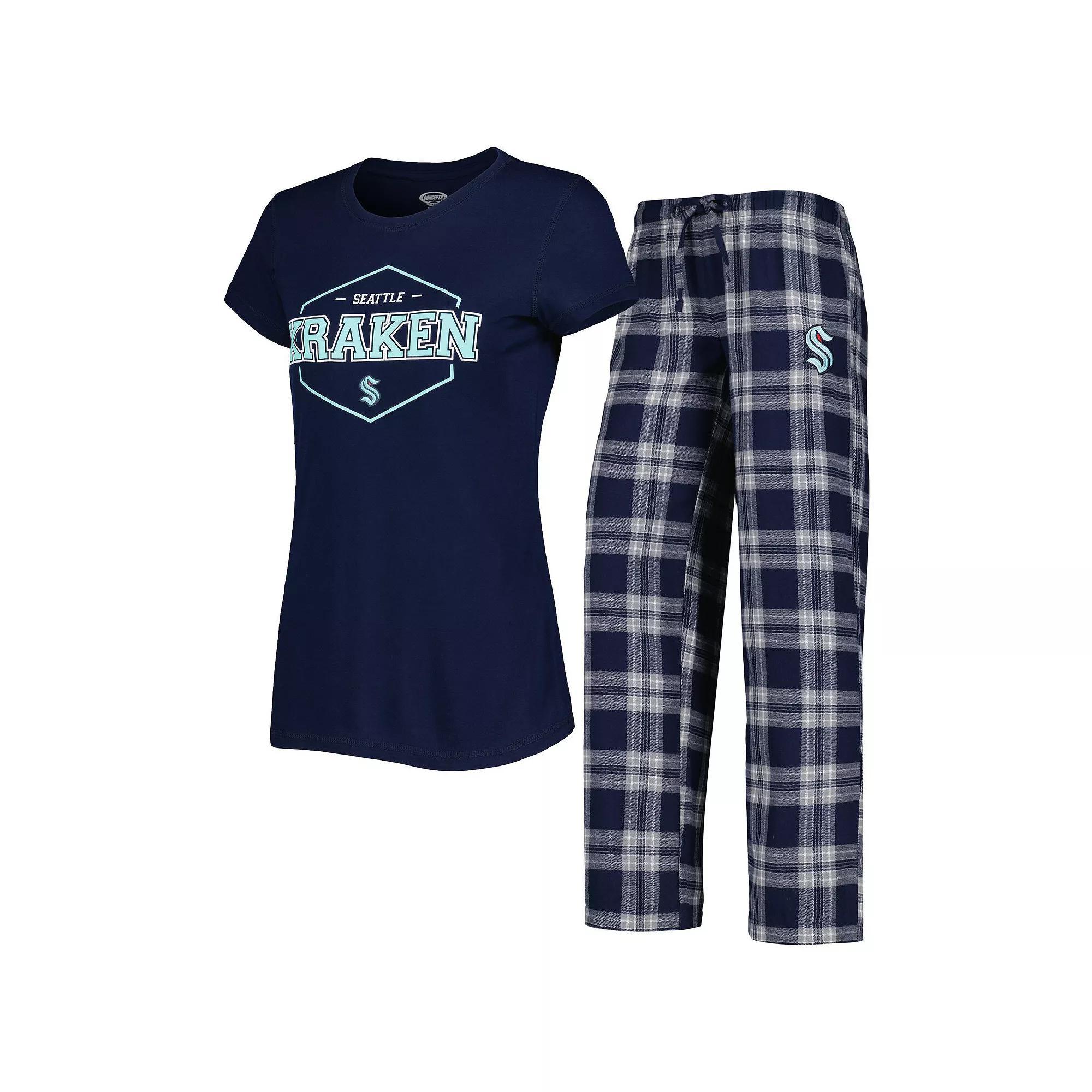 Women's Concepts Sport Deep Sea Blue/Gray Seattle Kraken Badge T-Shirt & Pants Sleep Set, Size: Medium, Krk Blue Product Image