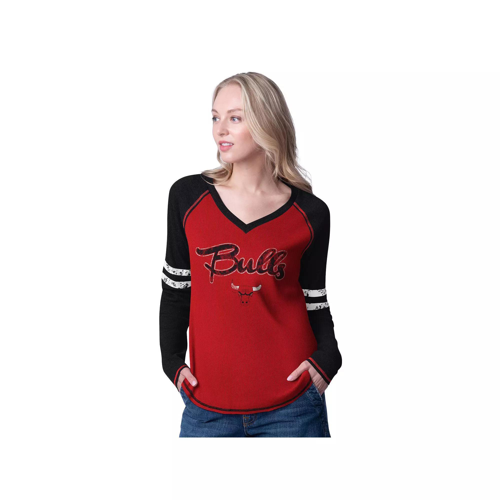 Women's G-III 4Her by Carl Banks Red/Black Chicago Bulls Winner Waffle Knit Thermal Long Sleeve Tri-Blend T-Shirt, Size: Medium Product Image