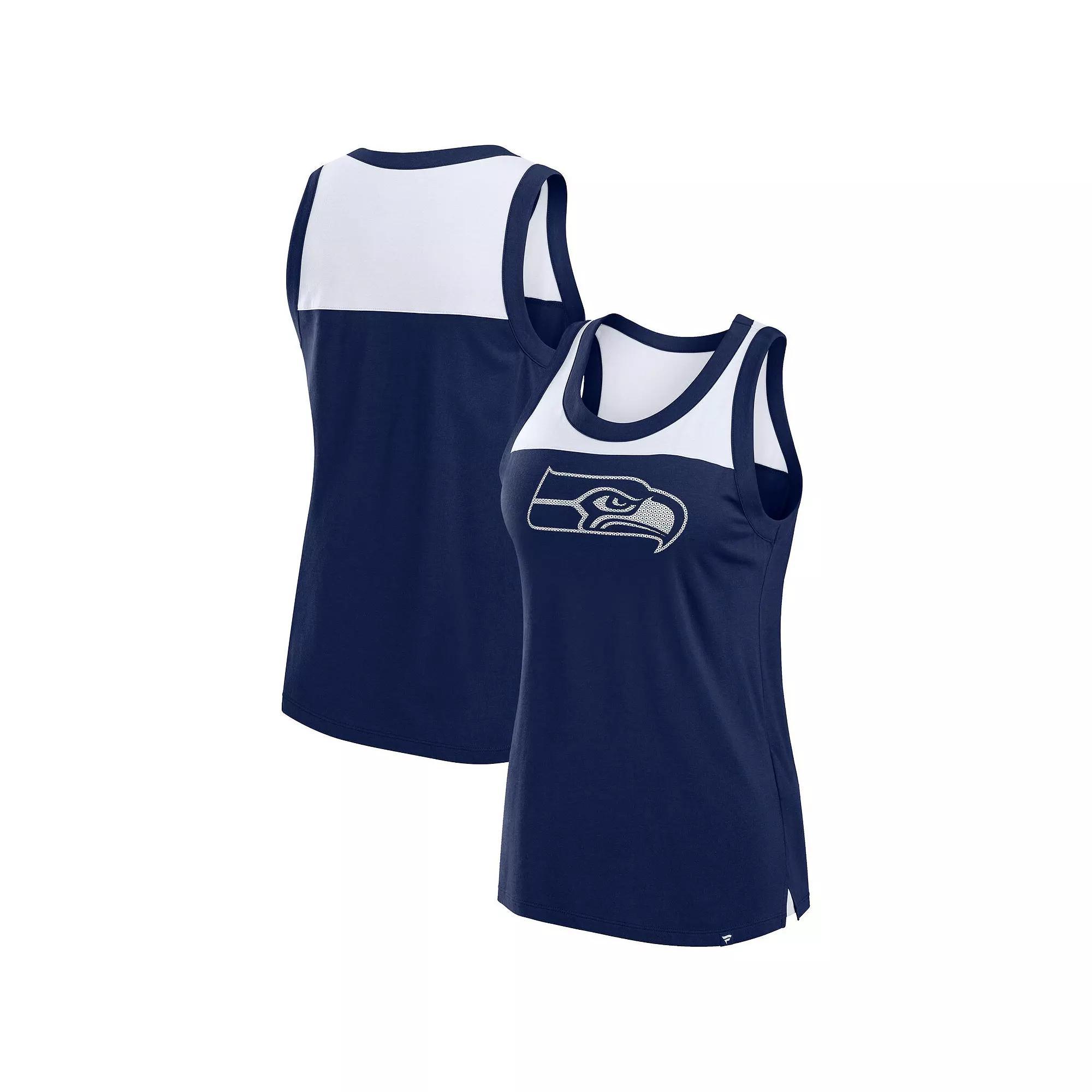 Women's Fanatics College Navy Seattle Seahawks Sequin Tank Top, Size: 3XL, Blue Product Image