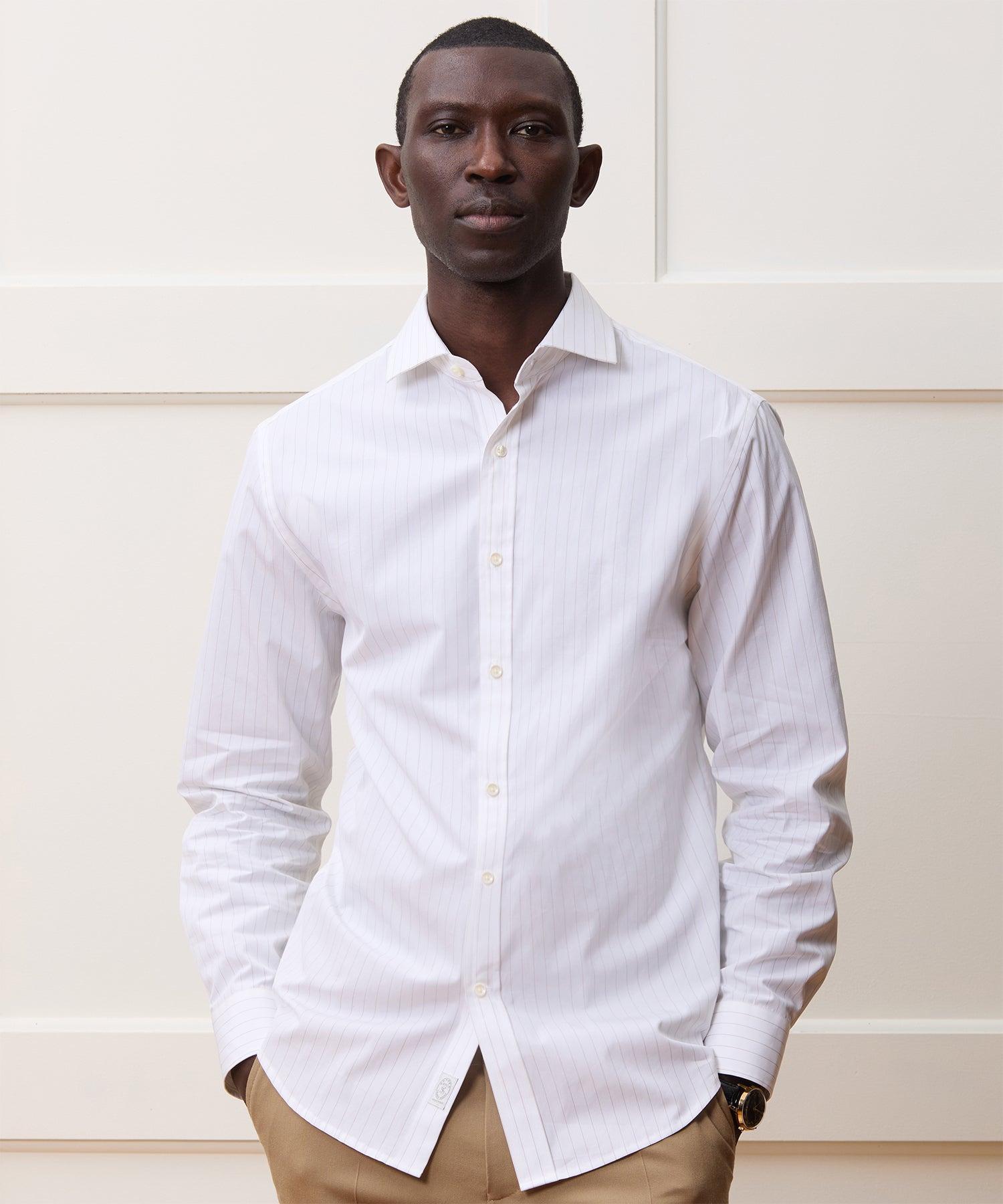 Cotton Spread Collar Striped Dress Shirt Product Image