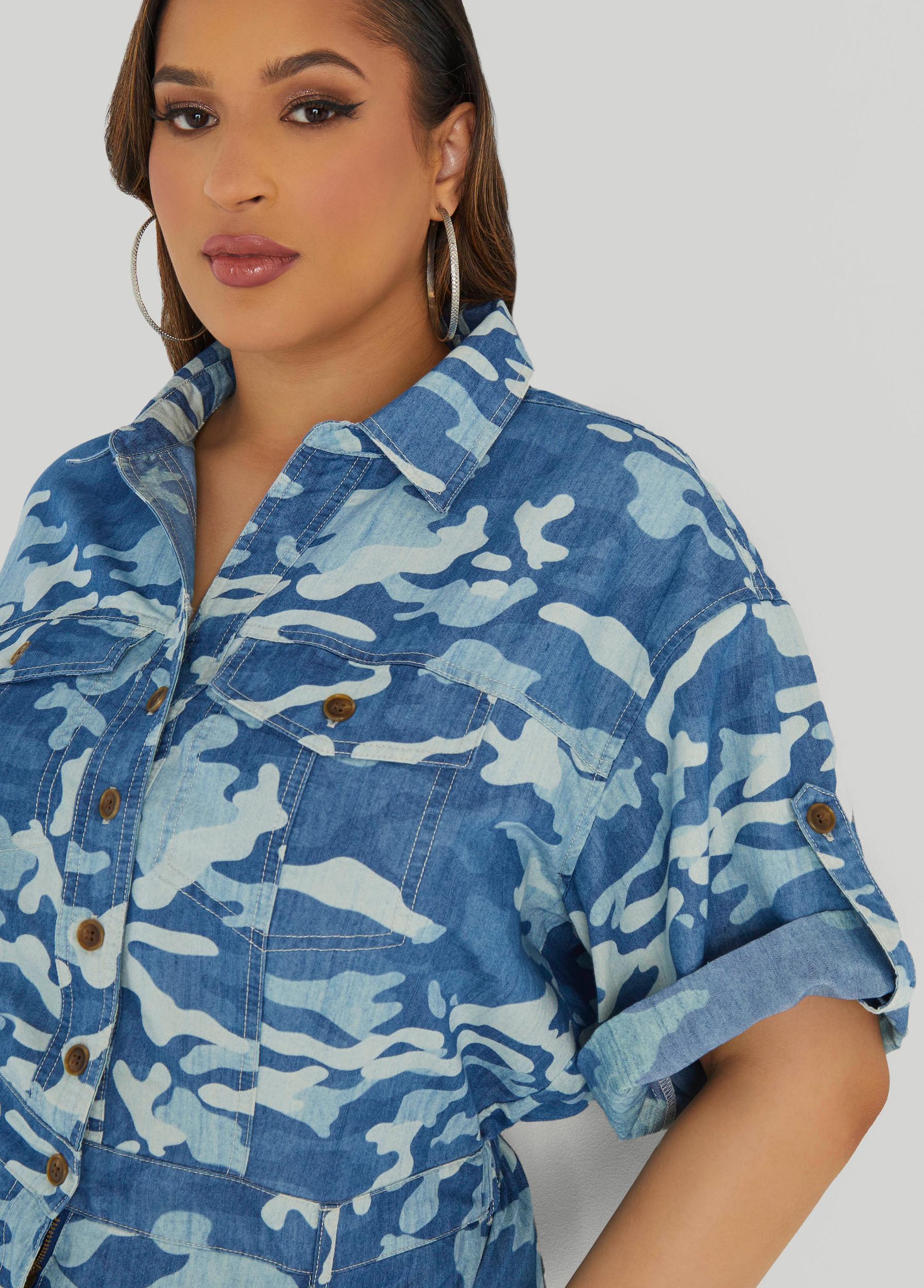 Camo Print Denim Romper Product Image