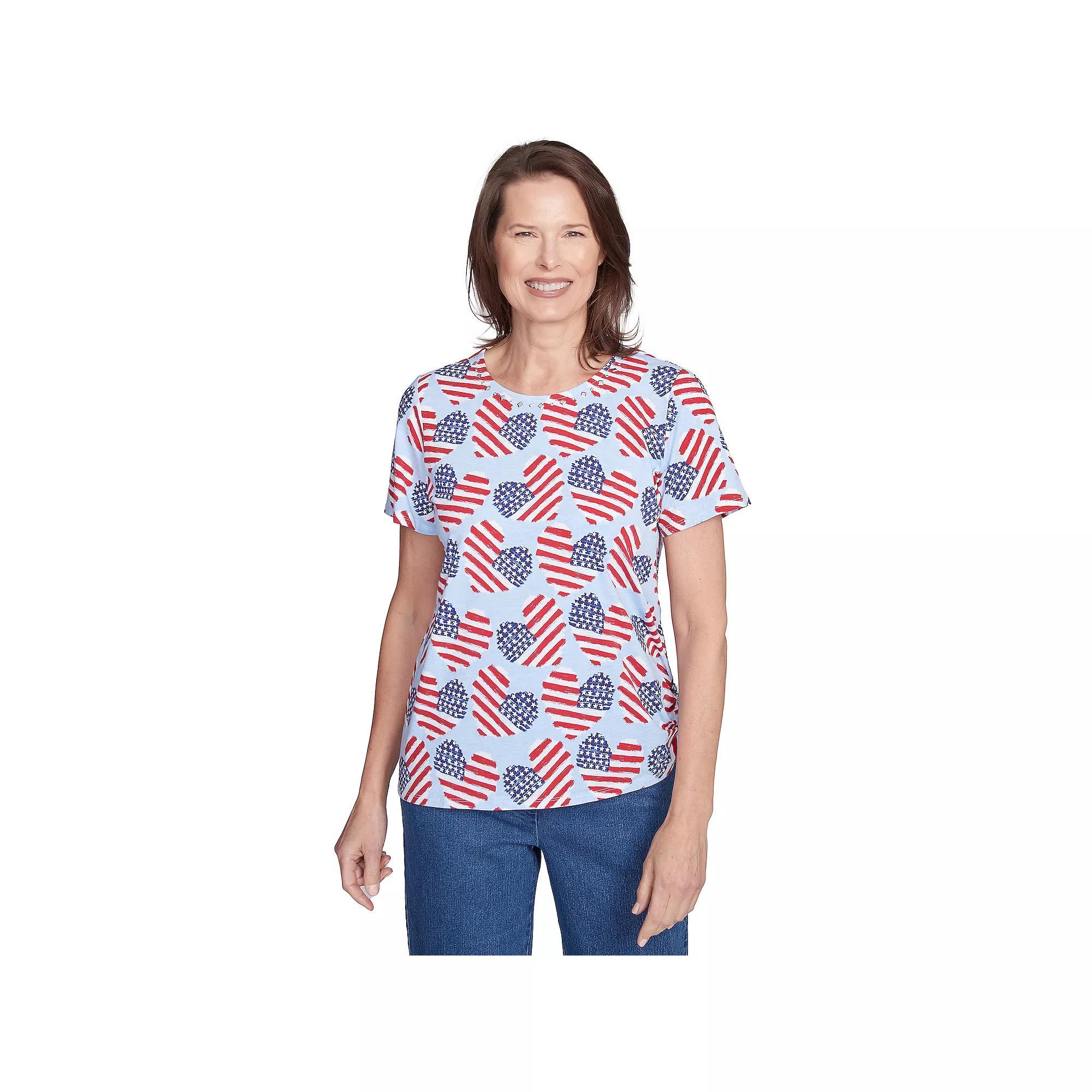 Women's Alfred Dunner Flag Heart Top with Side Ruching, Size: XL, Blue Product Image