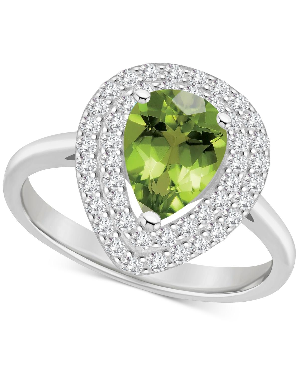 Celebration Gems Sterling Silver Teardrop Peridot & White Topaz Double Halo Ring, Women's, Size: 9 Product Image